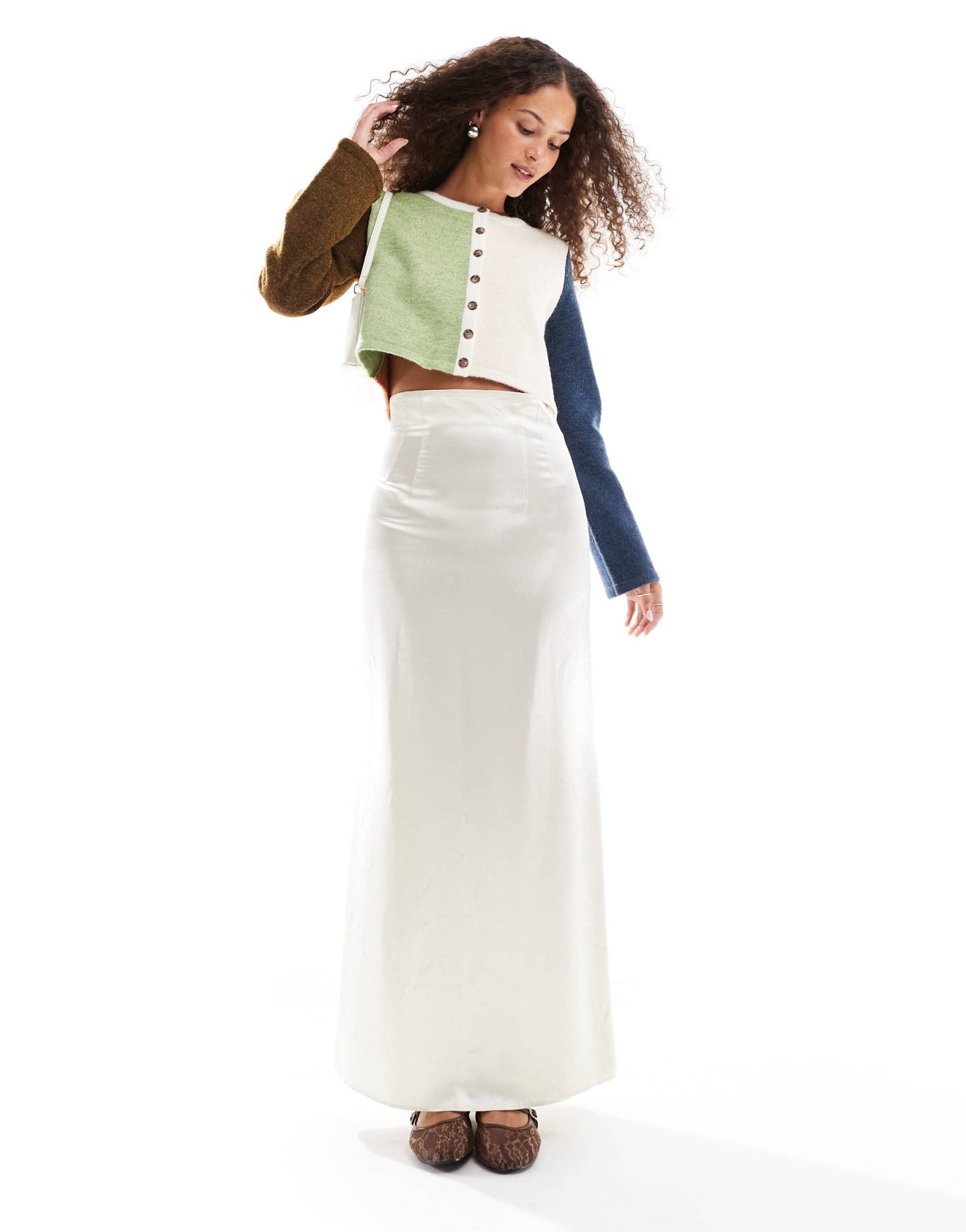 VRG GRL harlyn spliced panel shrunken cardigan in multi - ASOS Sample Sale