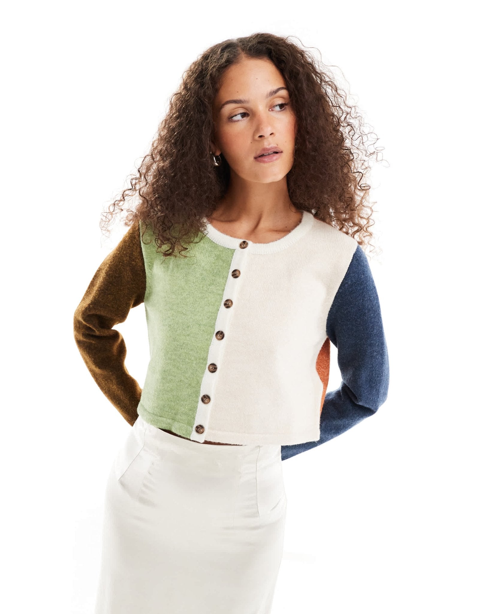VRG GRL harlyn spliced panel shrunken cardigan in multi - ASOS Sample Sale