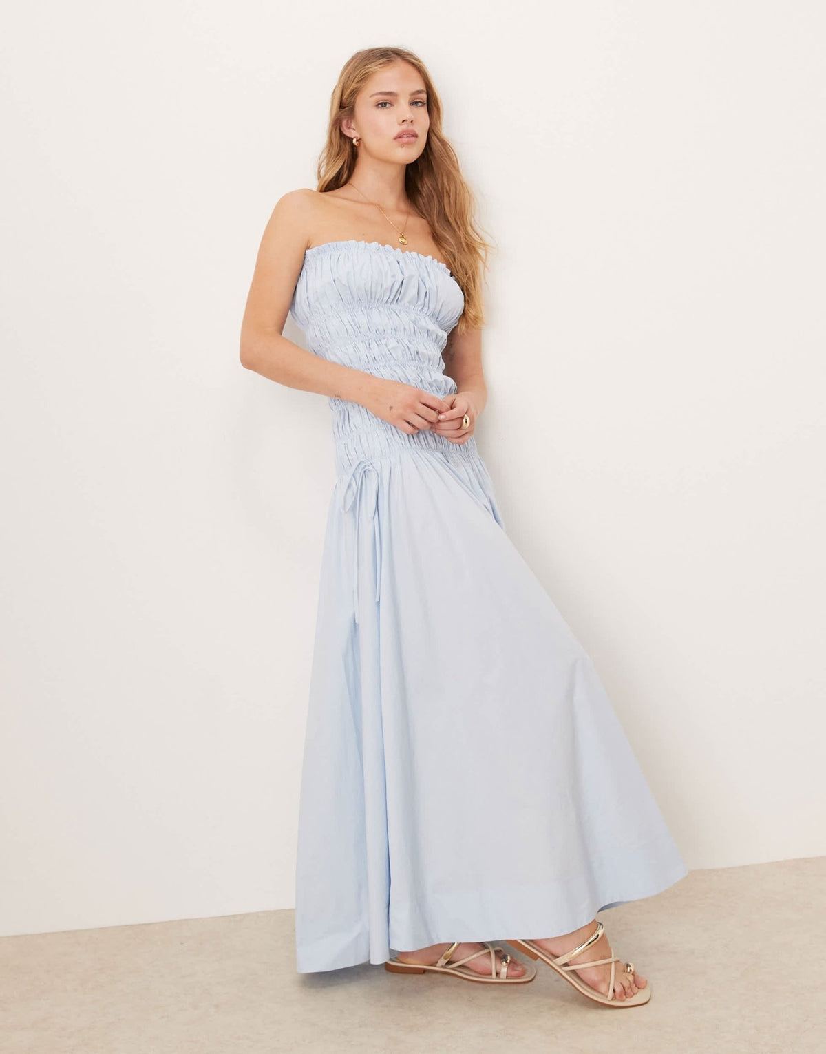 VRG GRL isable shirred bust midaxi dress in blue - ASOS Sample Sale
