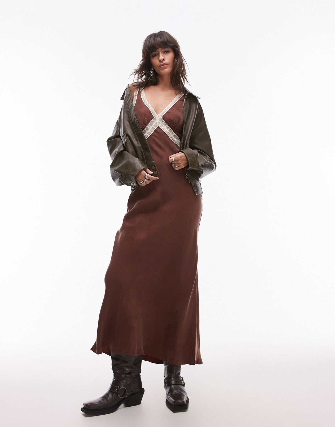 VRG GRL meet me on the dance floor maxi cami dress in chocolate - ASOS Sample Sale