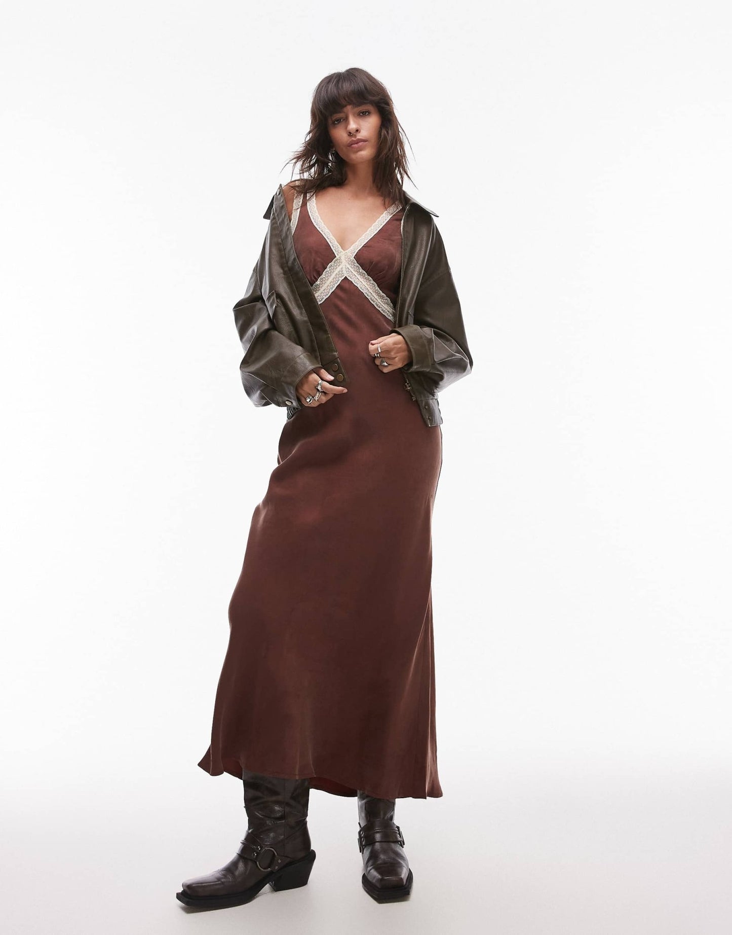 VRG GRL meet me on the dance floor maxi cami dress in chocolate - ASOS Sample Sale