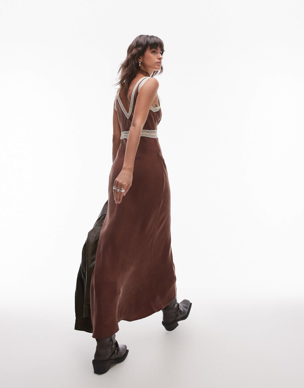 VRG GRL meet me on the dance floor maxi cami dress in chocolate - ASOS Sample Sale