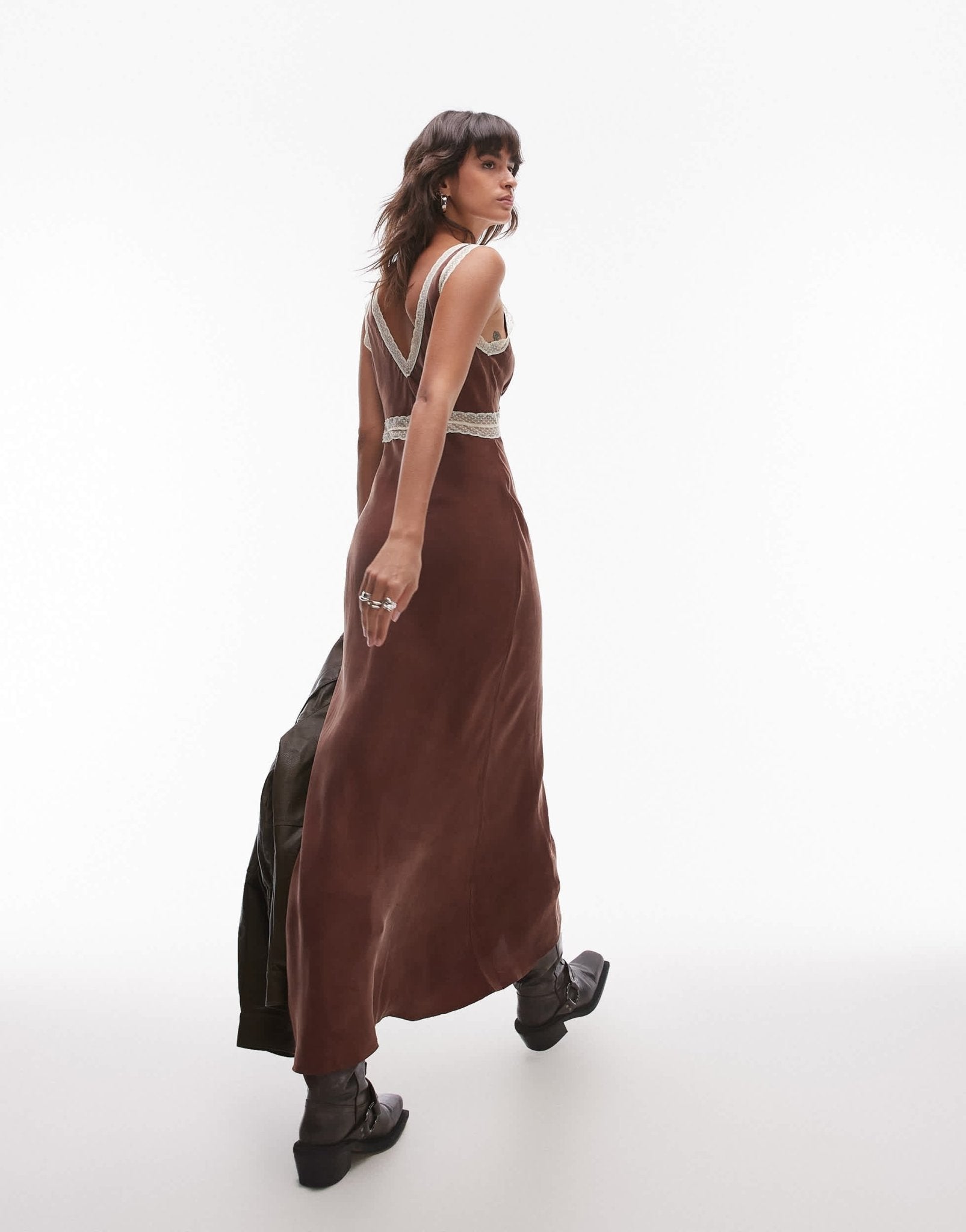 VRG GRL meet me on the dance floor maxi cami dress in chocolate - ASOS Sample Sale
