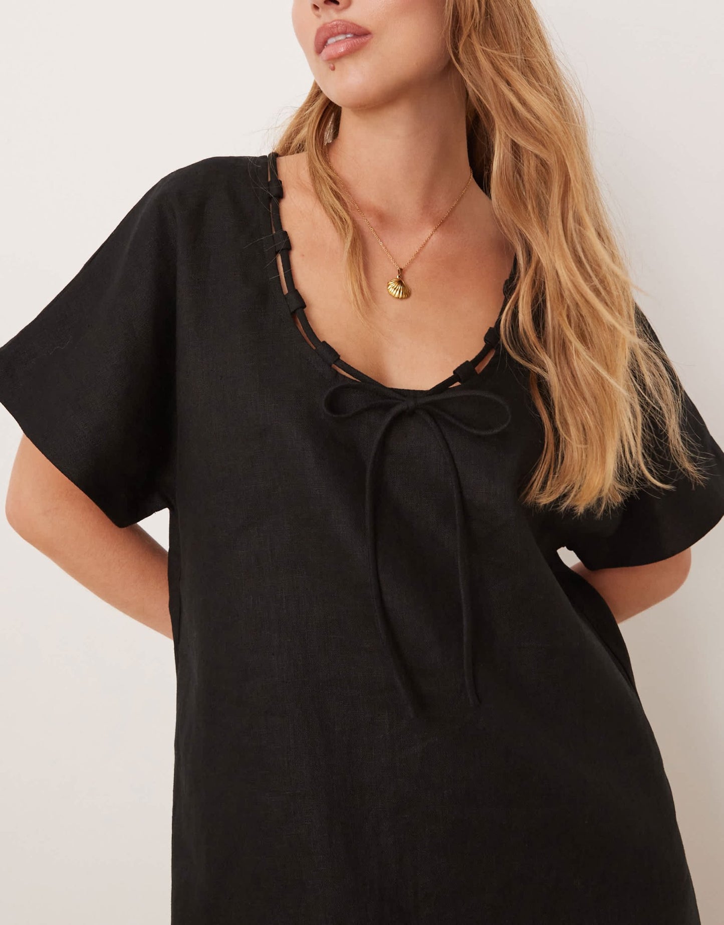 VRG GRL nellie linen mini smock dress in black - ASOS Sample Sale