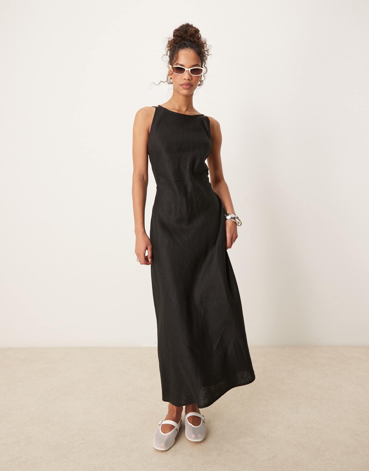 VRG GRL opal sleeveless linen maxi dress in black - ASOS Sample Sale