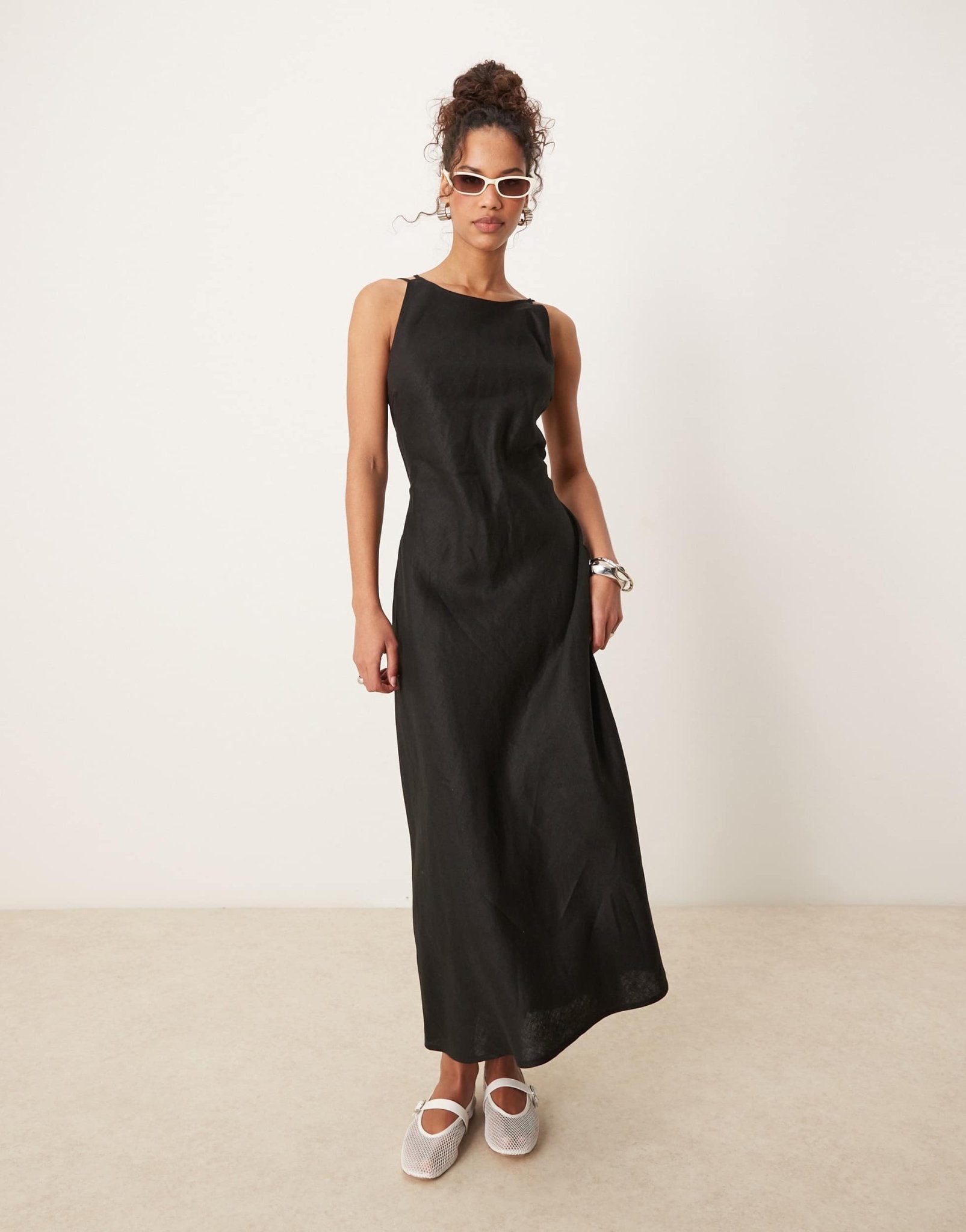VRG GRL opal sleeveless linen maxi dress in black - ASOS Sample Sale