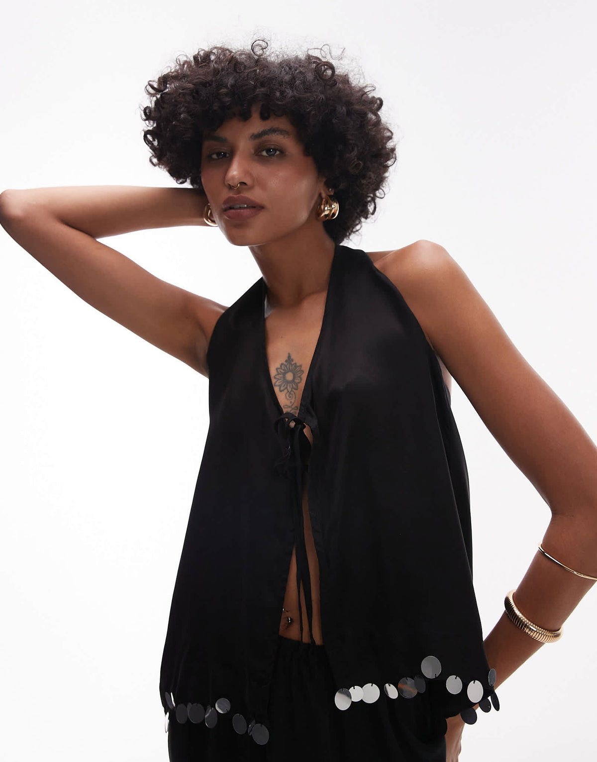 VRG GRL spritz sequin edge cami top co-ord in black - ASOS Sample Sale