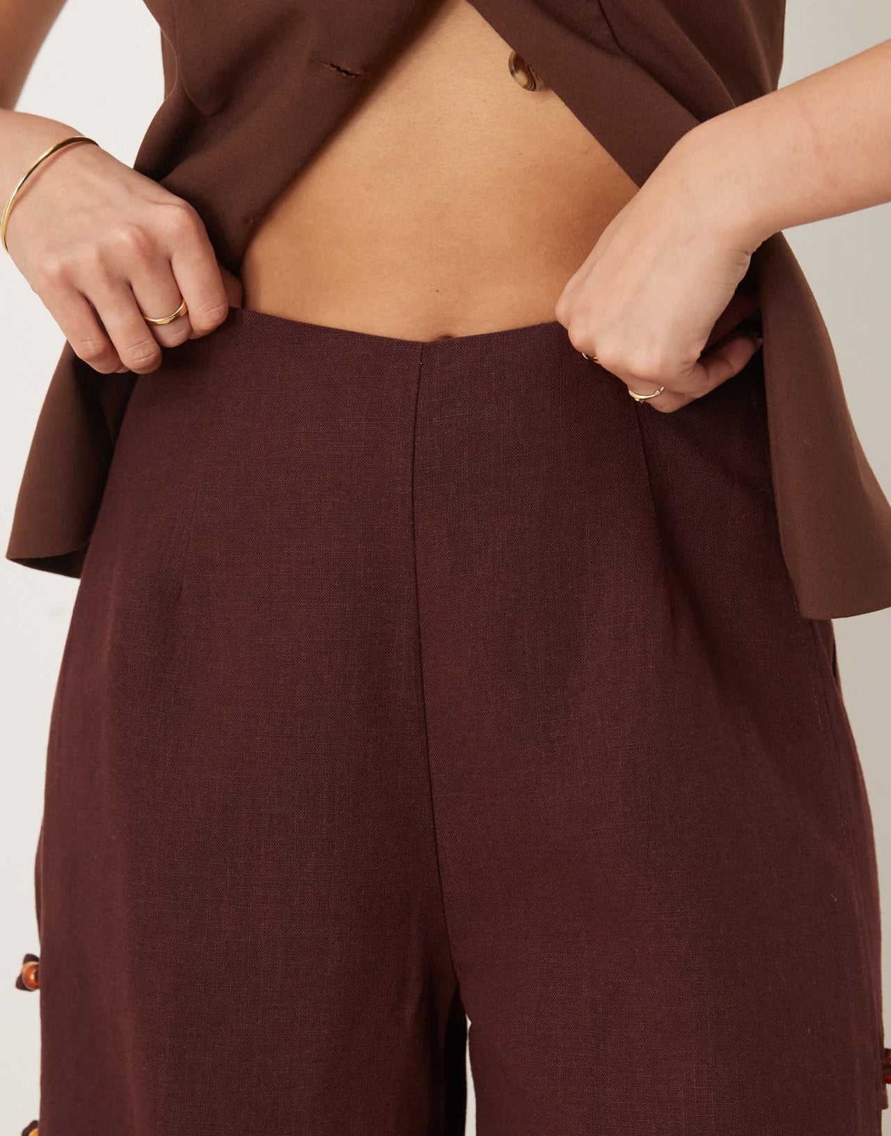VRG GRL tia linen pants with bead detailing in burgundy - ASOS Sample Sale