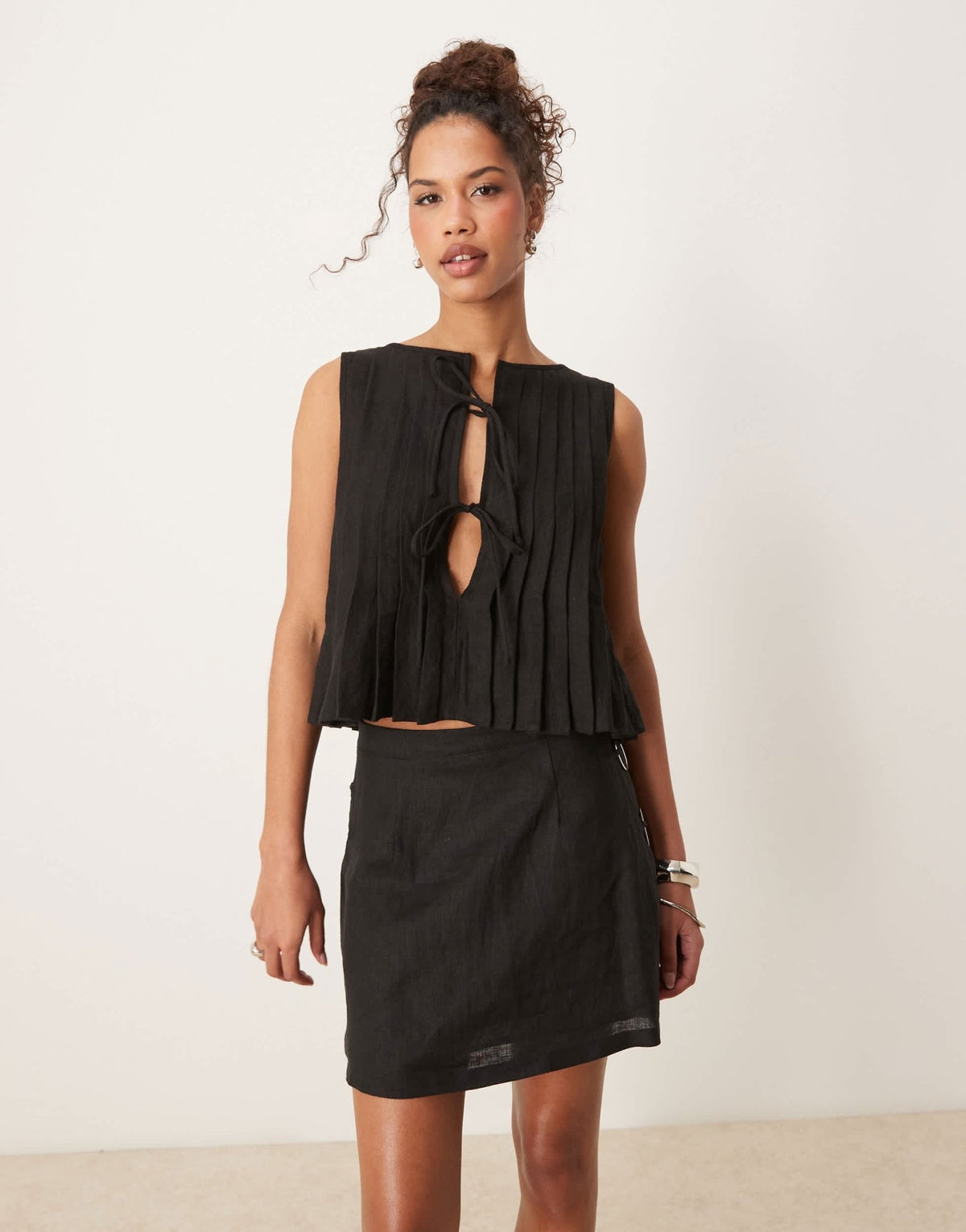 VRG GRL valeria tie front linen top in black - ASOS Sample Sale
