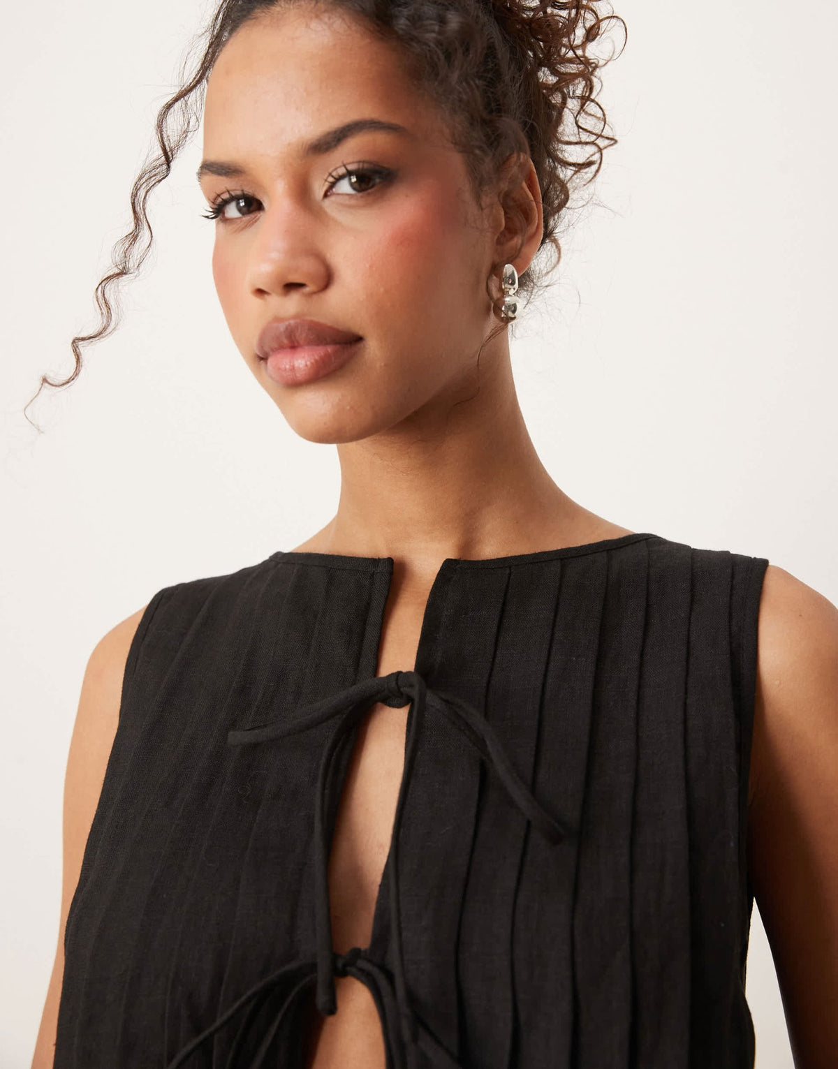 VRG GRL valeria tie front linen top in black - ASOS Sample Sale