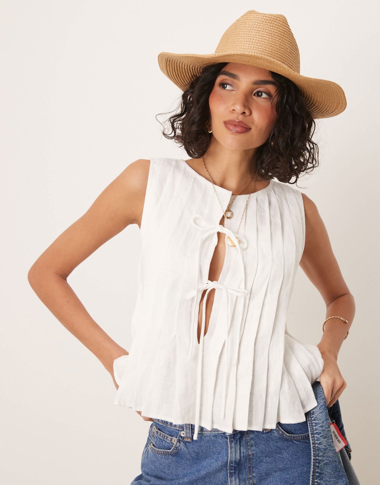 VRG GRL valeria tie front linen top in white - ASOS Sample Sale