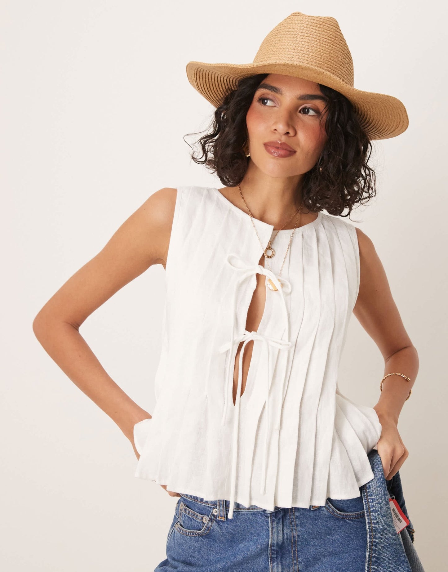 VRG GRL valeria tie front linen top in white - ASOS Sample Sale