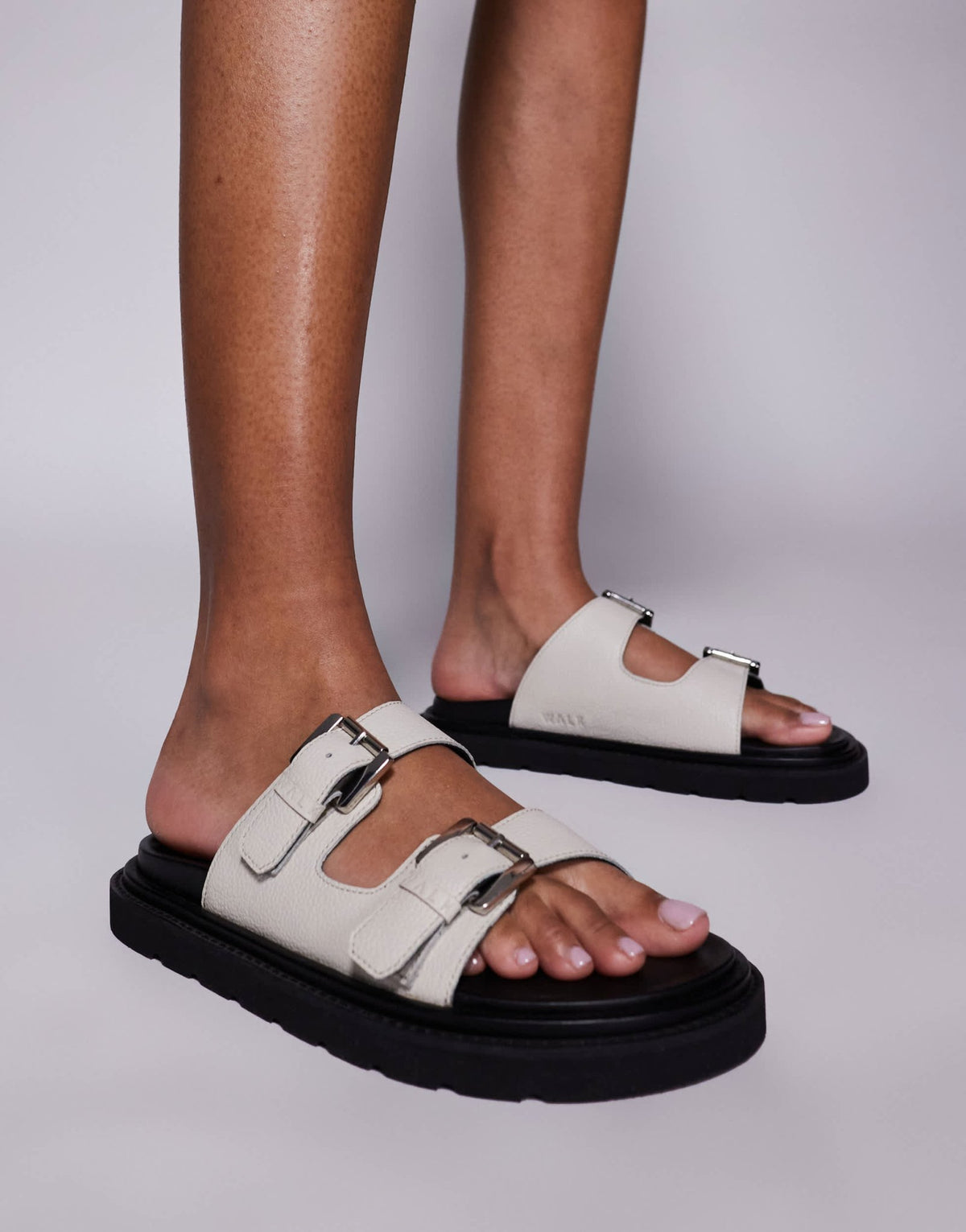 Walk London Budapest double strap sandal in off white grain leather - ASOS Sample Sale