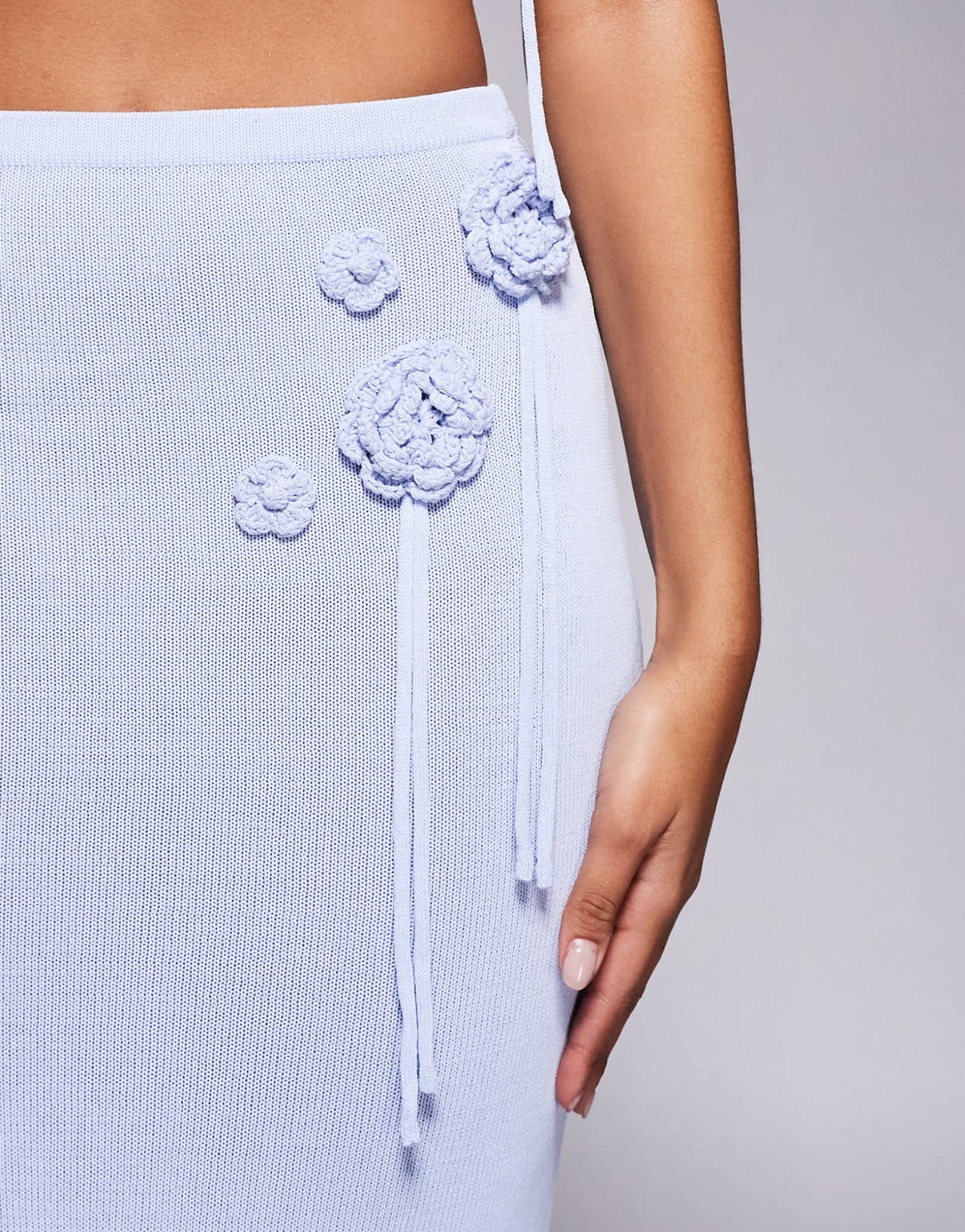 Wanderdoll Delilah knitted corsage detail maxi skirt co - ord in baby blue - ASOS Sample Sale