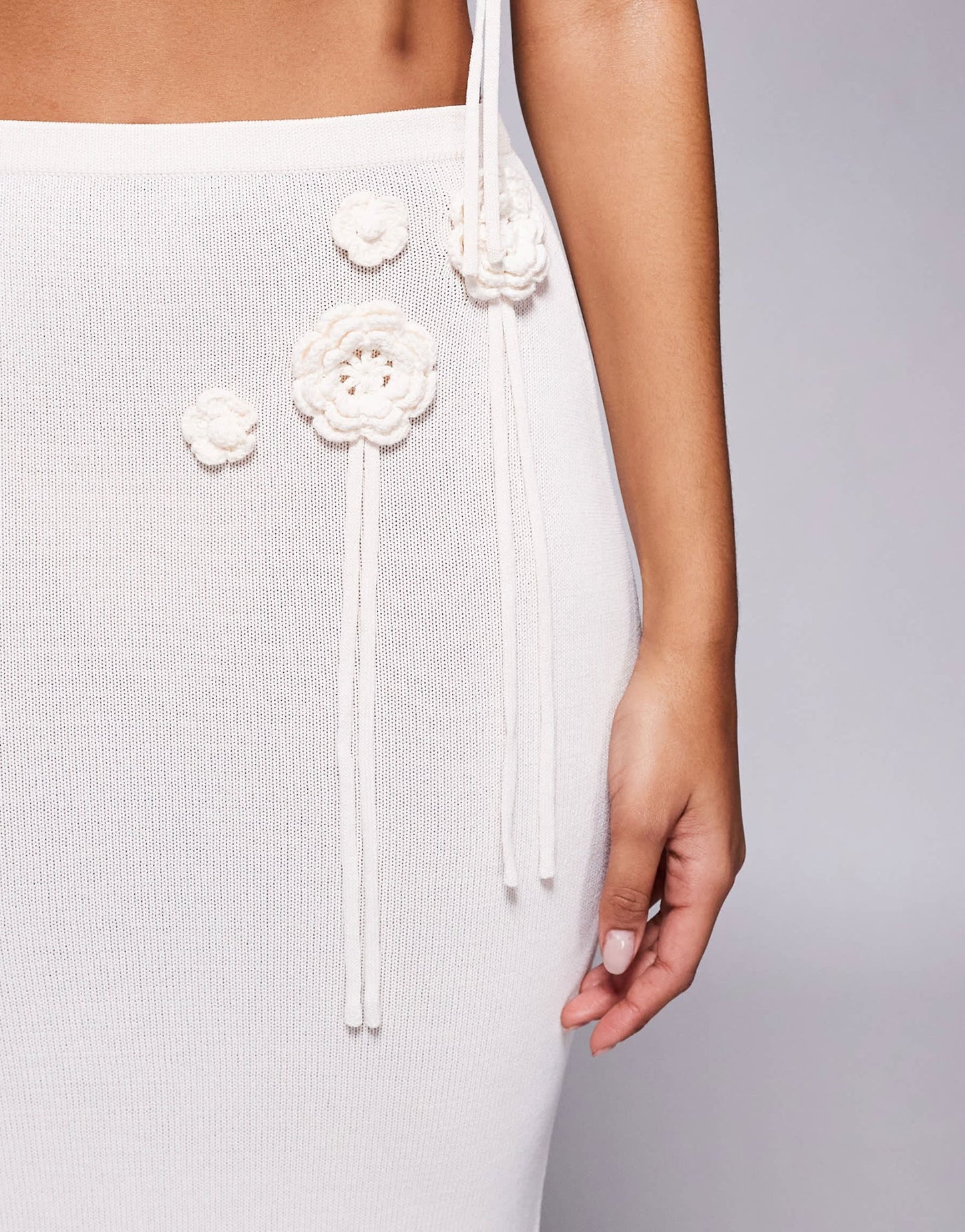Wanderdoll Delilah knitted corsage detail maxi skirt co - ord in vanilla - ASOS Sample Sale