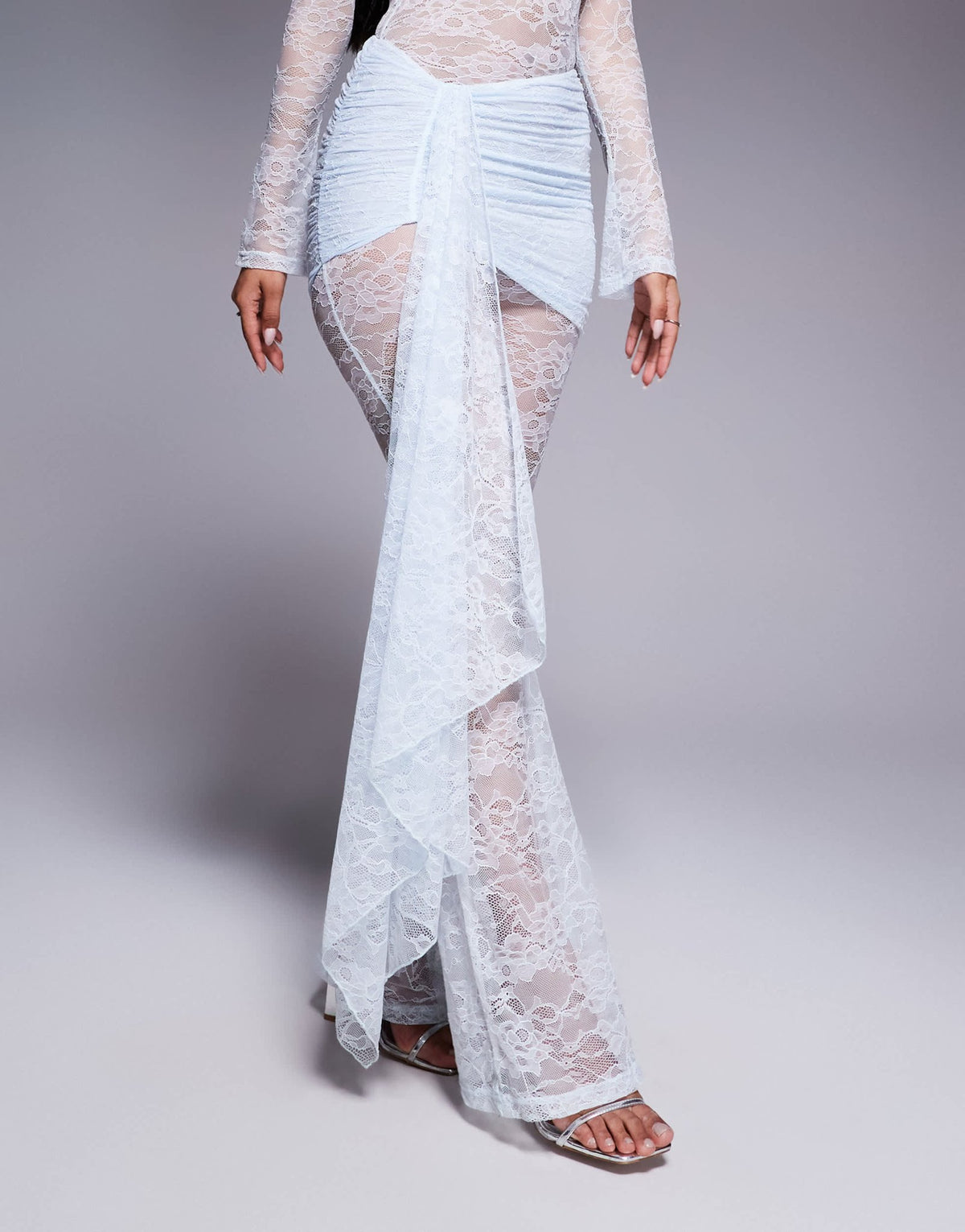 Wanderdoll exclusive Jamie lace drape detail jumpsuit in light blue - ASOS Sample Sale