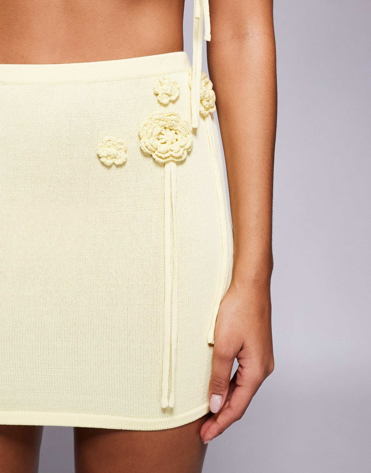 Wanderdoll Flora knitted corsage detail mini skirt co - ord in lemon - ASOS Sample Sale