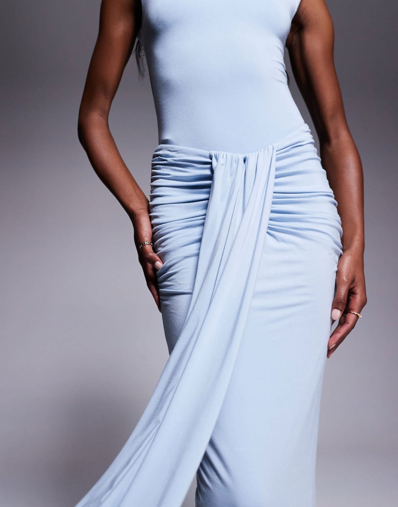 Wanderdoll Nara sculpting second skin drape front maxi skirt co - ord in baby blue - ASOS Sample Sale