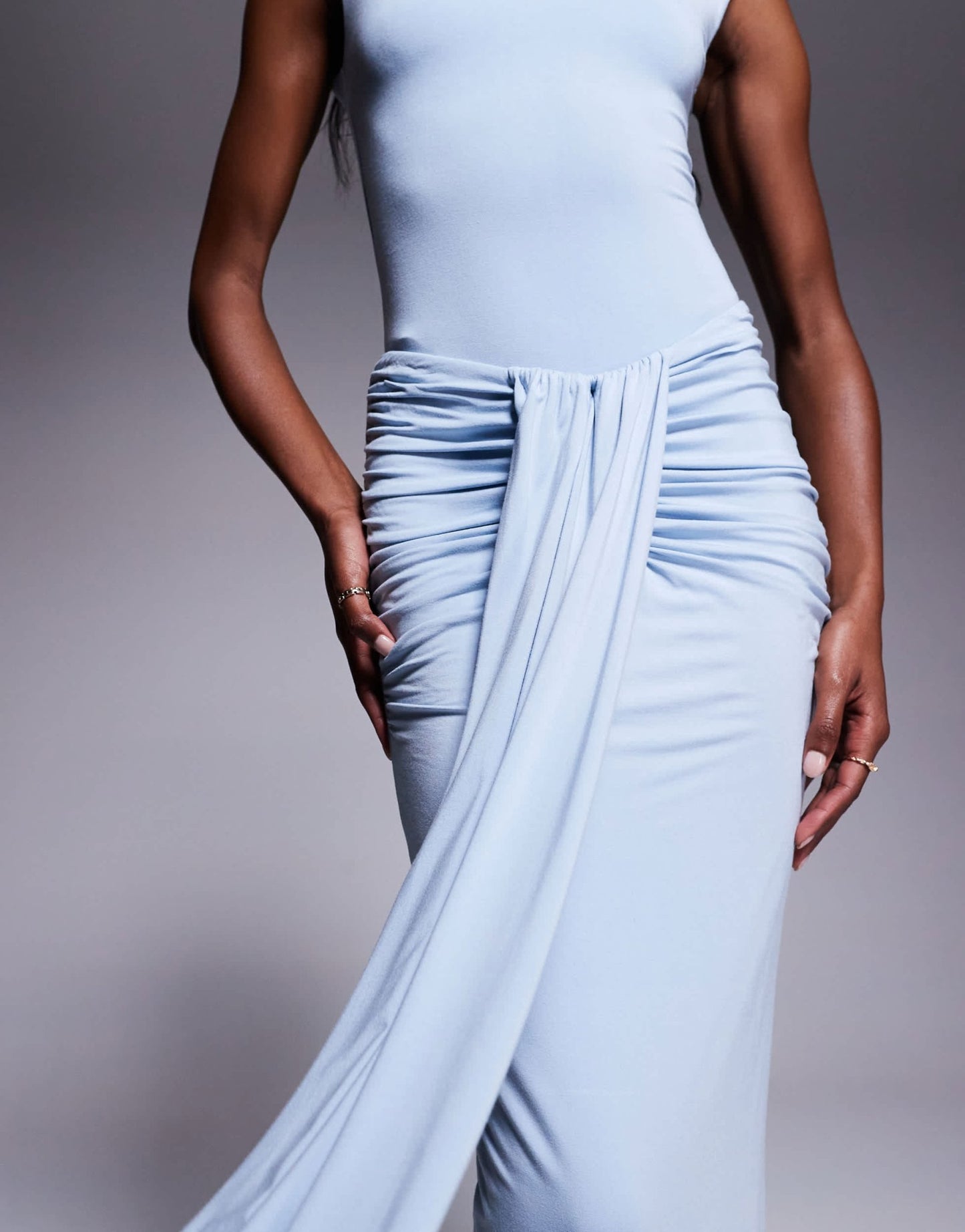 Wanderdoll Nara sculpting second skin drape front maxi skirt co - ord in baby blue - ASOS Sample Sale