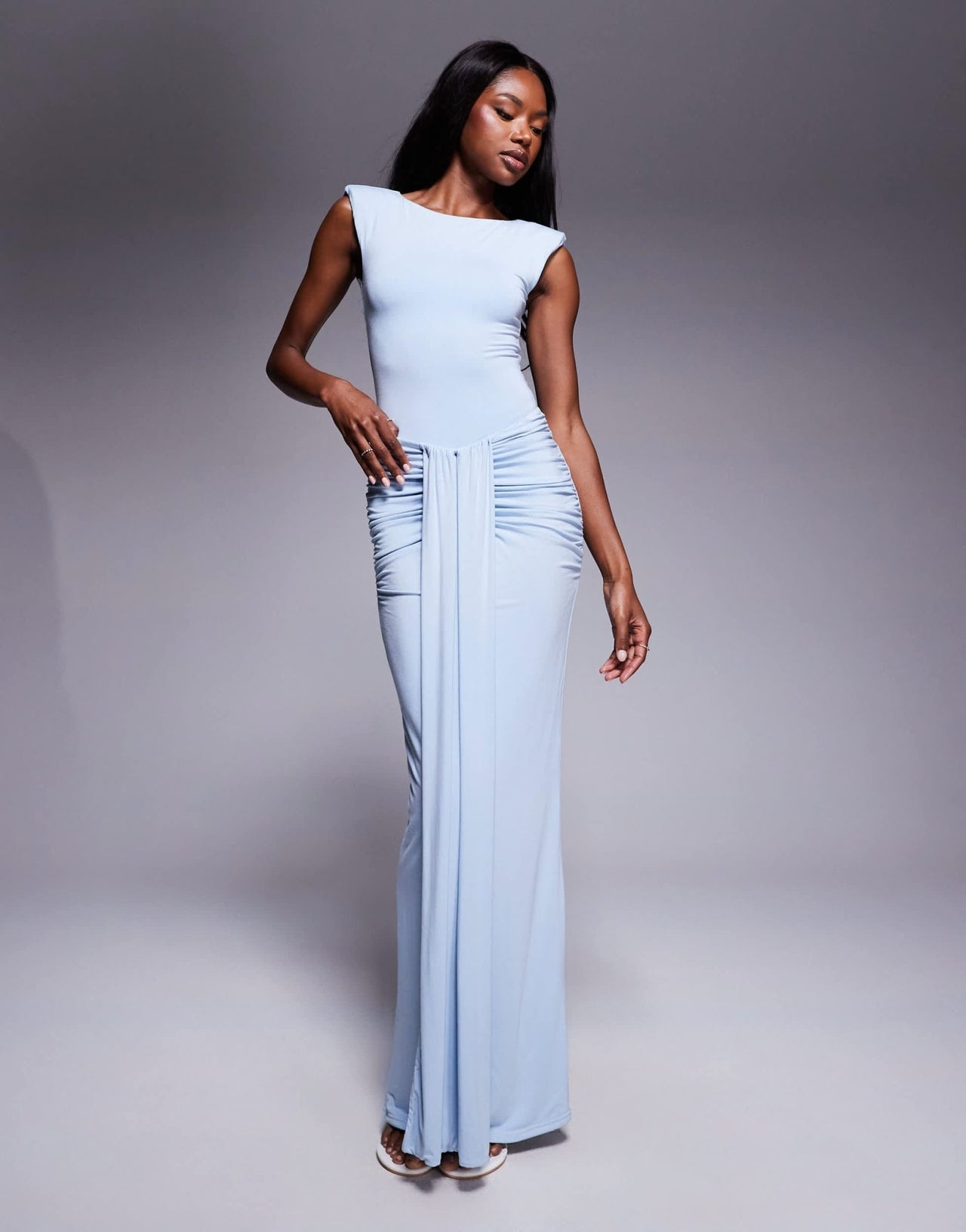 Wanderdoll Nara sculpting second skin drape front maxi skirt co - ord in baby blue - ASOS Sample Sale