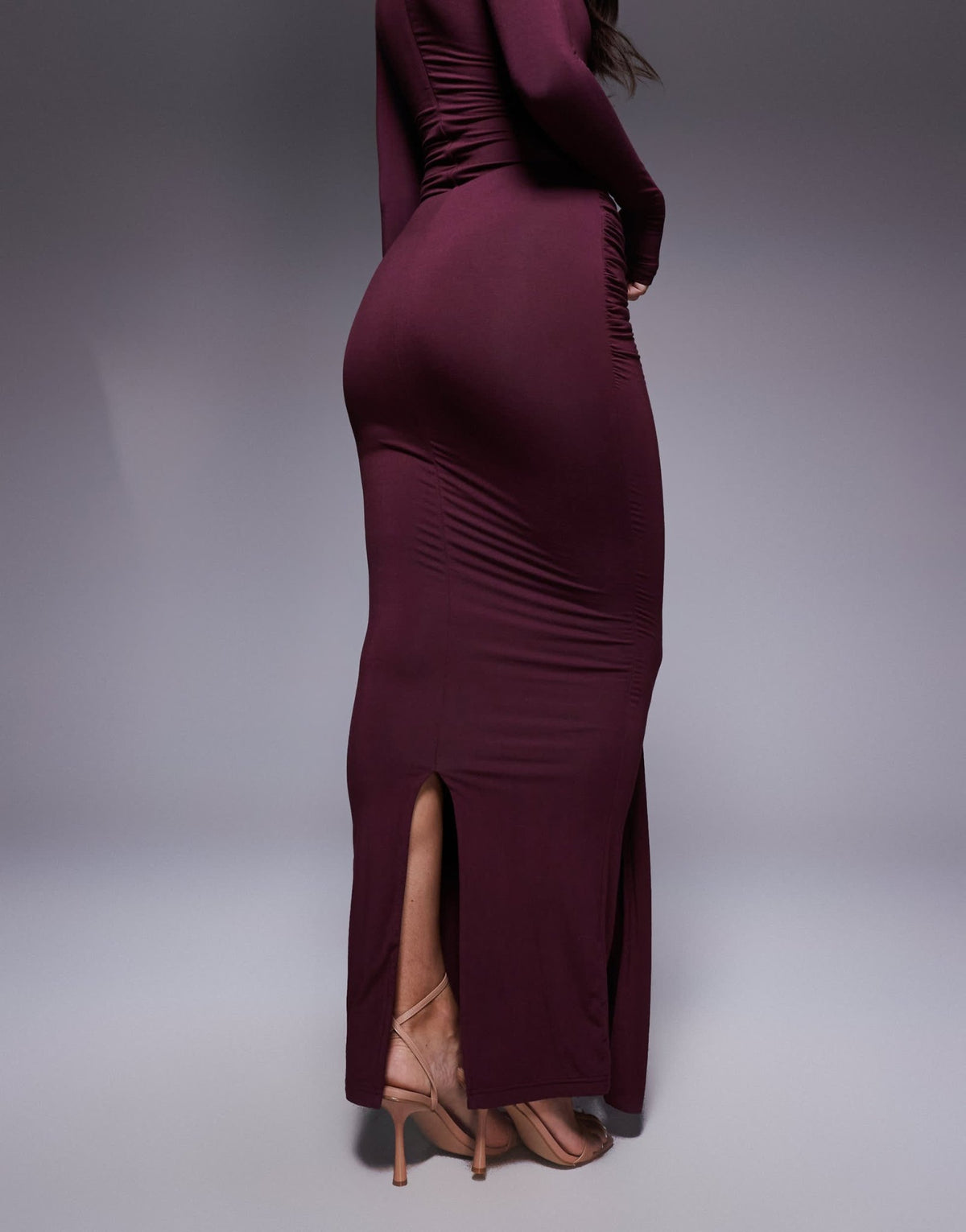 Wanderdoll Nara sculpting second skin drape front maxi skirt co-ord in plum - ASOS Sample Sale
