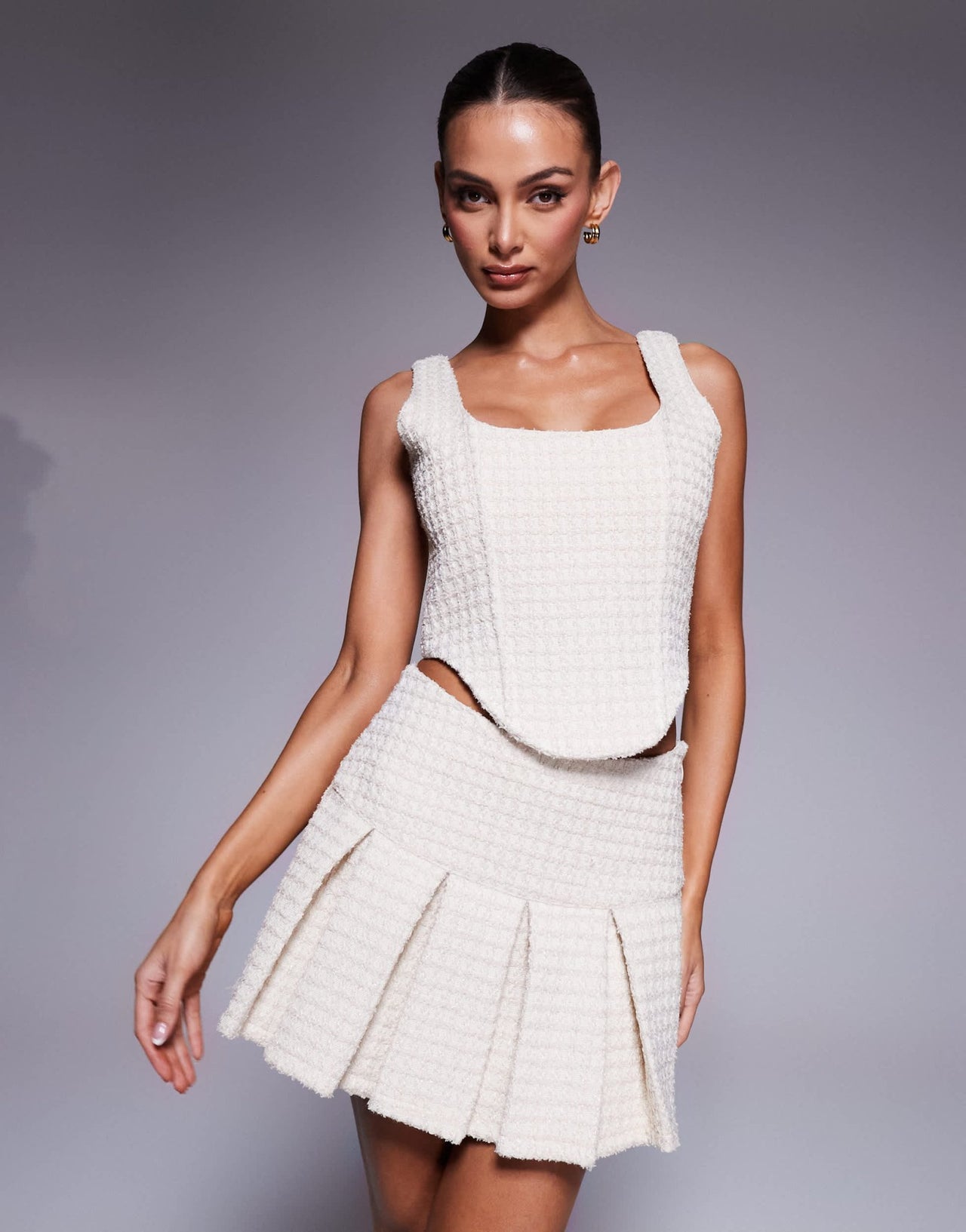 Wanderdoll Noel boucle scoop neck corset top co - ord in cream - ASOS Sample Sale