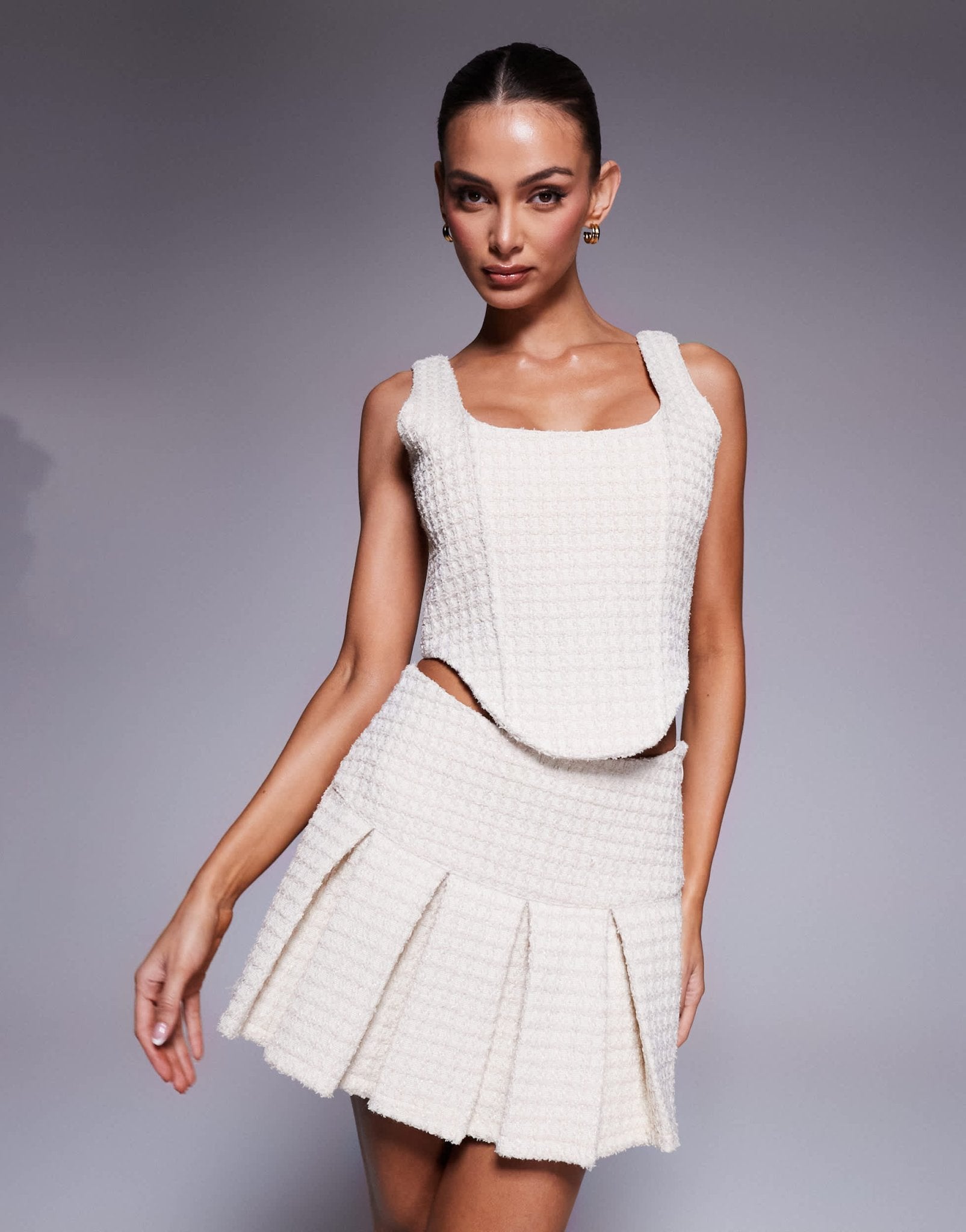 Wanderdoll Noel boucle scoop neck corset top co - ord in cream - ASOS Sample Sale