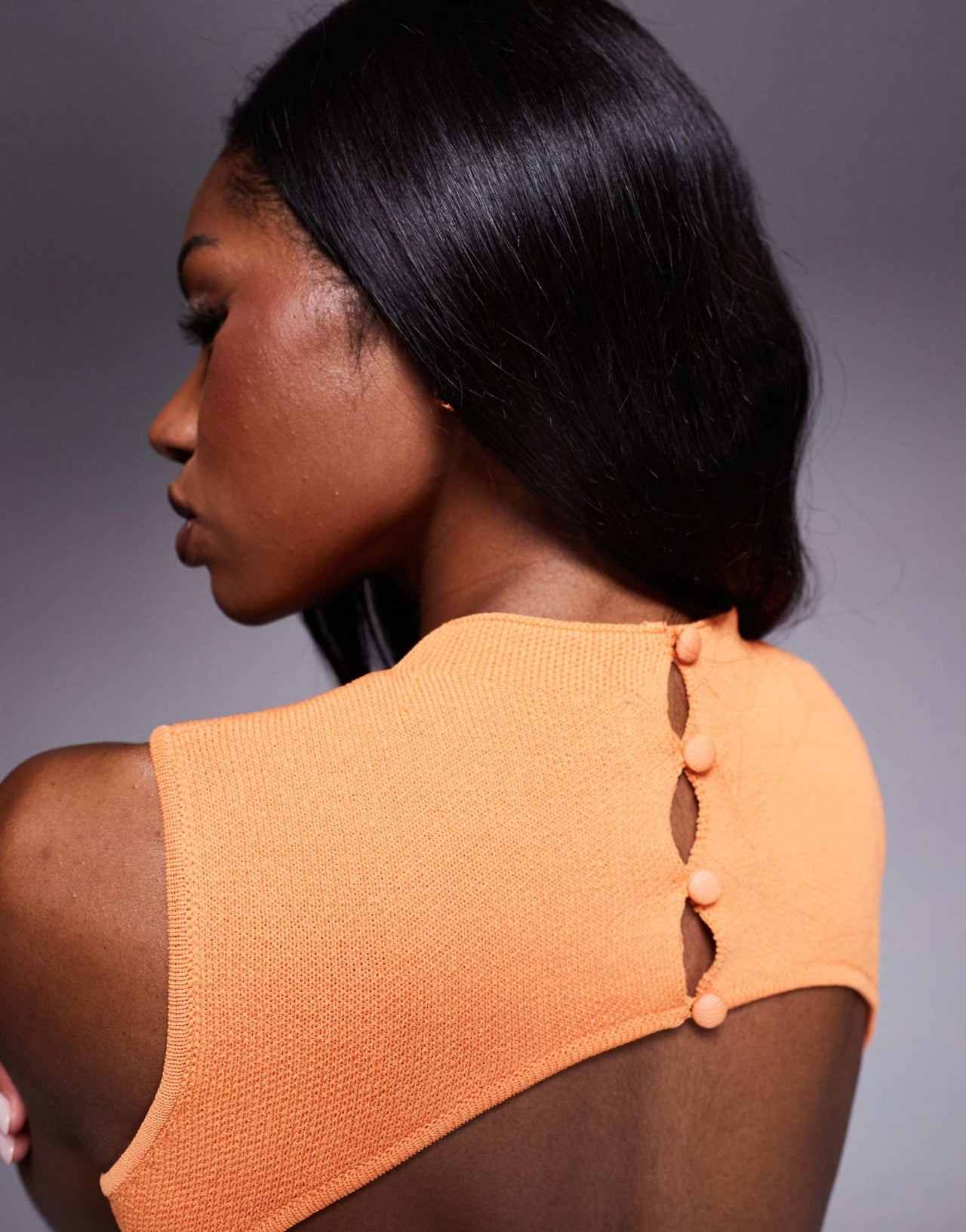 Wanderdoll Sienna fine knit high neck open button back detail top co - ord in orange - ASOS Sample Sale