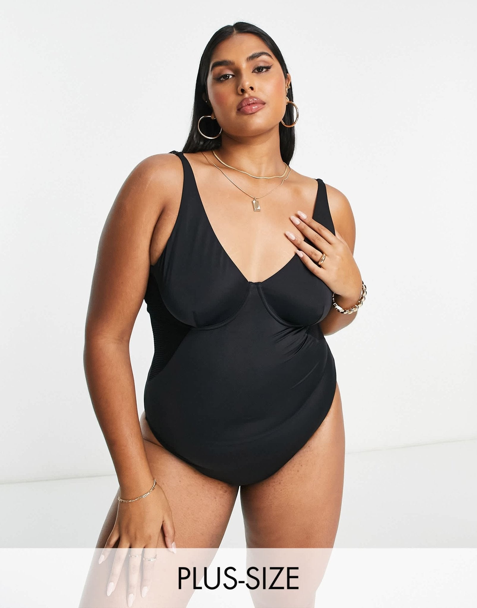 We Are We Wear Fuller Bust underwired control swimsuit with mesh insert in black - ASOS Sample Sale