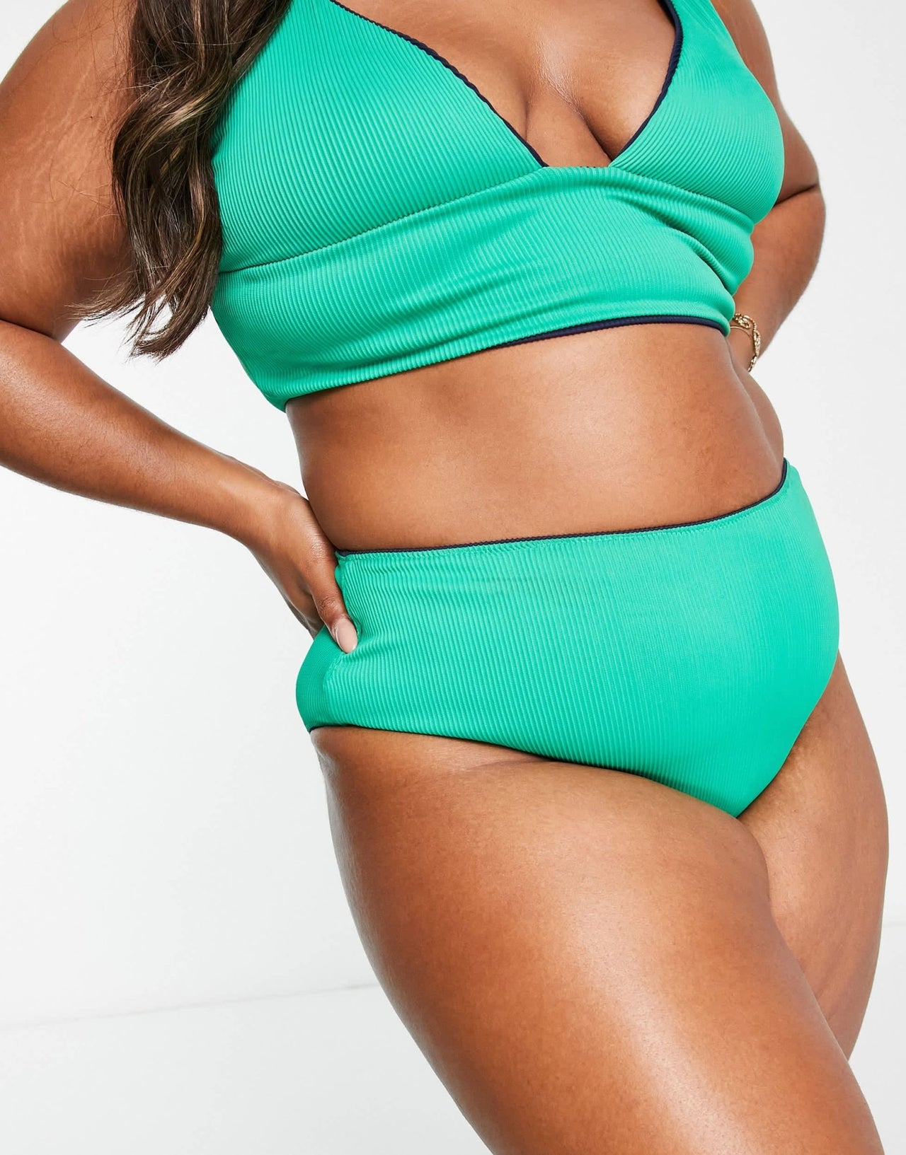 We Are We Wear Plus tia high waist reversible bikini brief in racing green and teal - ASOS Sample Sale