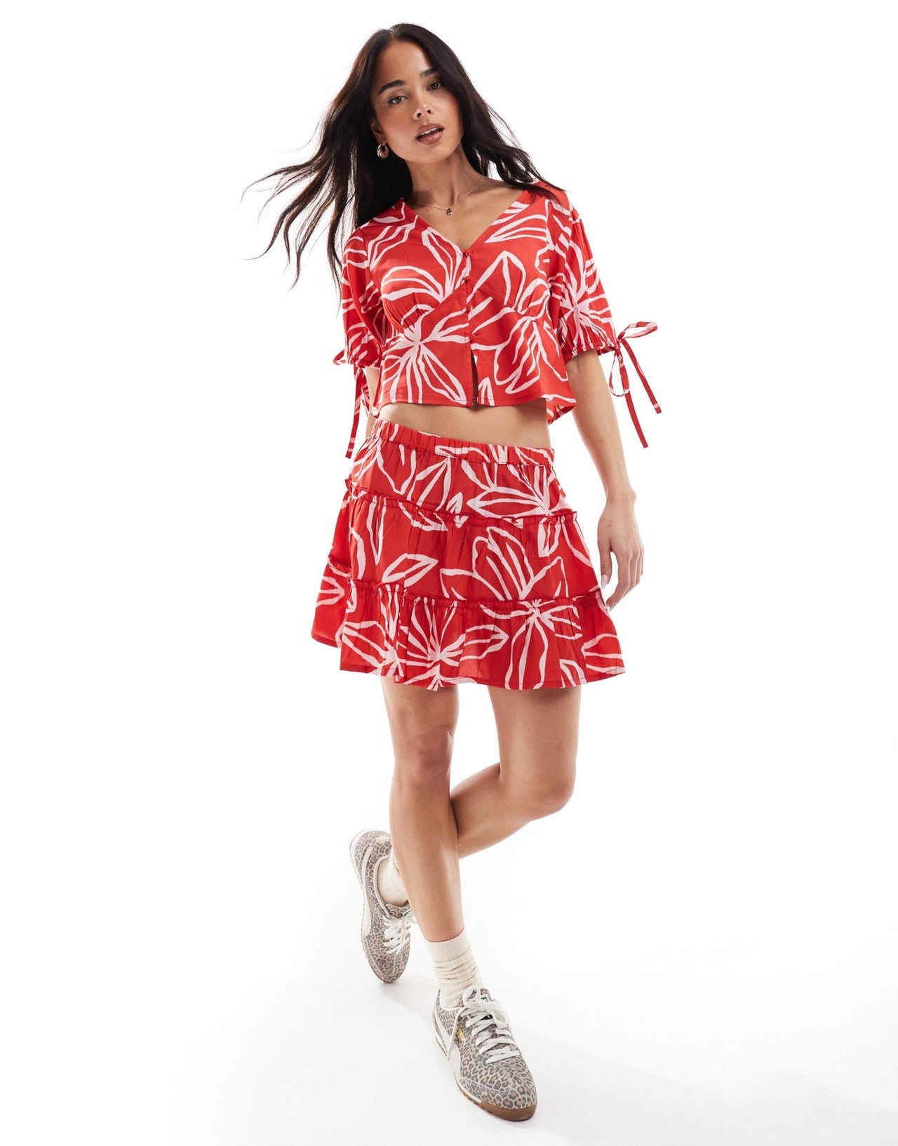 Wednesday's Girl bold bloom print mini skirt co-ord in red - ASOS Sample Sale