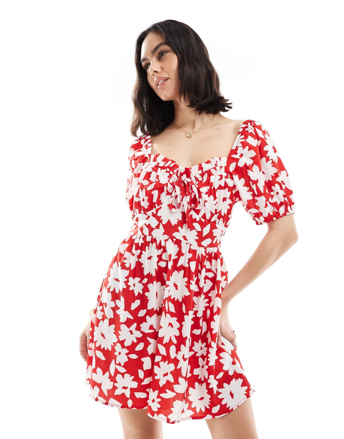 Wednesday's Girl bold floral puff sleeve mini dress in red - ASOS Sample Sale