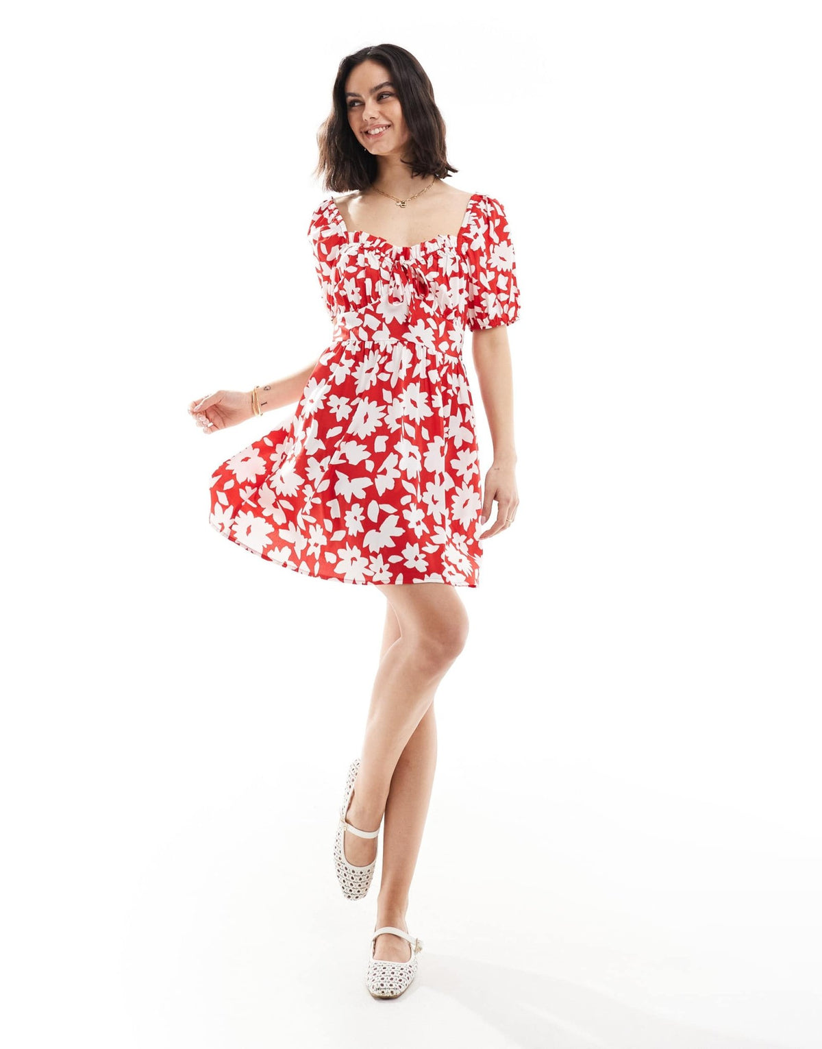 Wednesday's Girl bold floral puff sleeve mini dress in red - ASOS Sample Sale