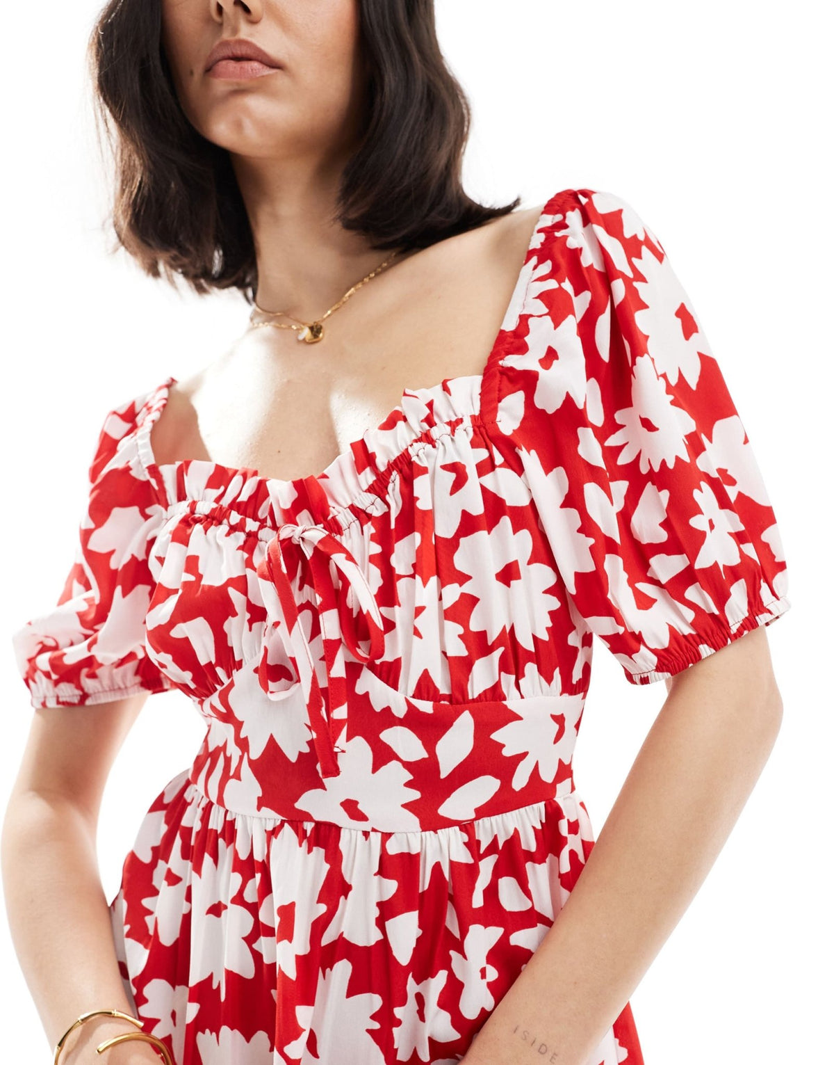 Wednesday's Girl bold floral puff sleeve mini dress in red - ASOS Sample Sale