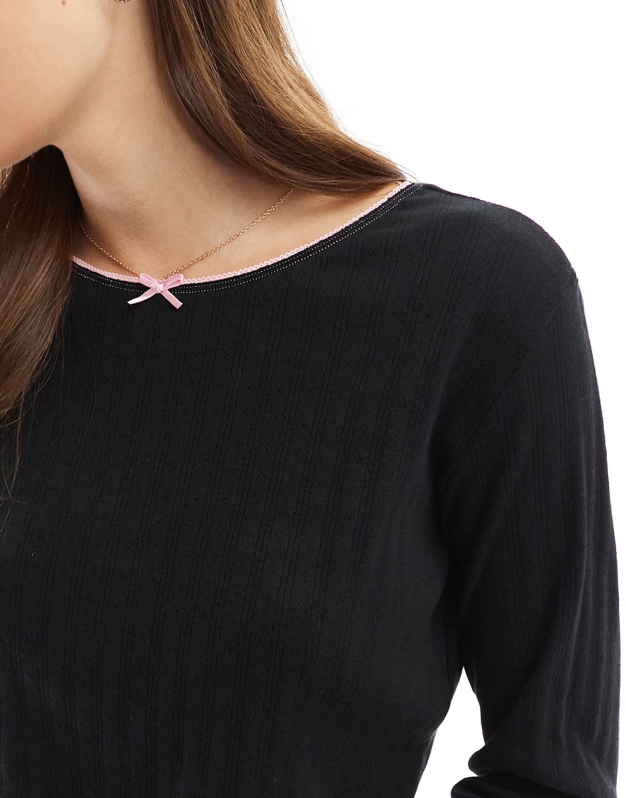 Wednesday's Girl bow print pointelle long sleeve pyjama set in black and pink - ASOS Sample Sale
