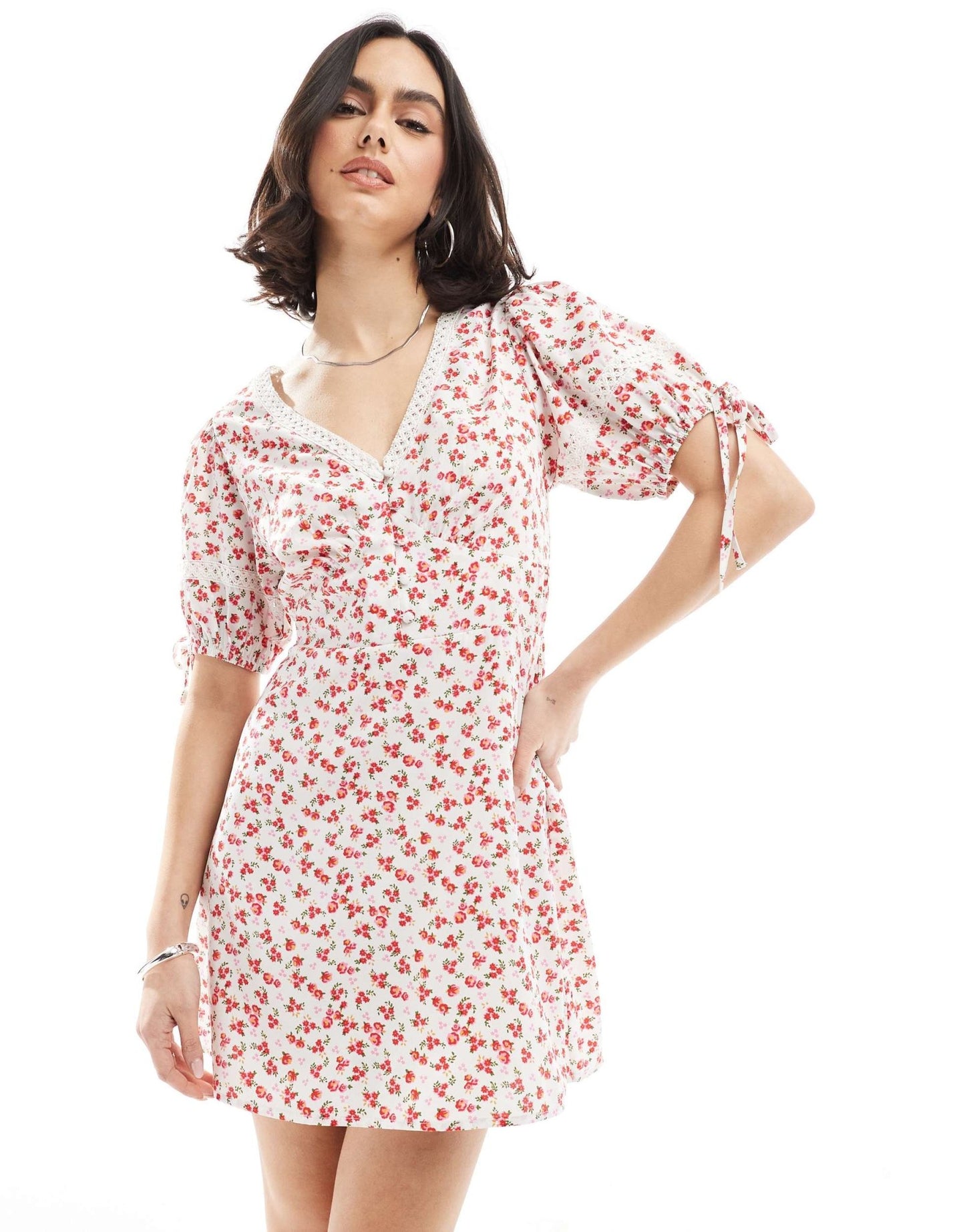 Wednesday's Girl chintzy floral mini tea dress in white - ASOS Sample Sale