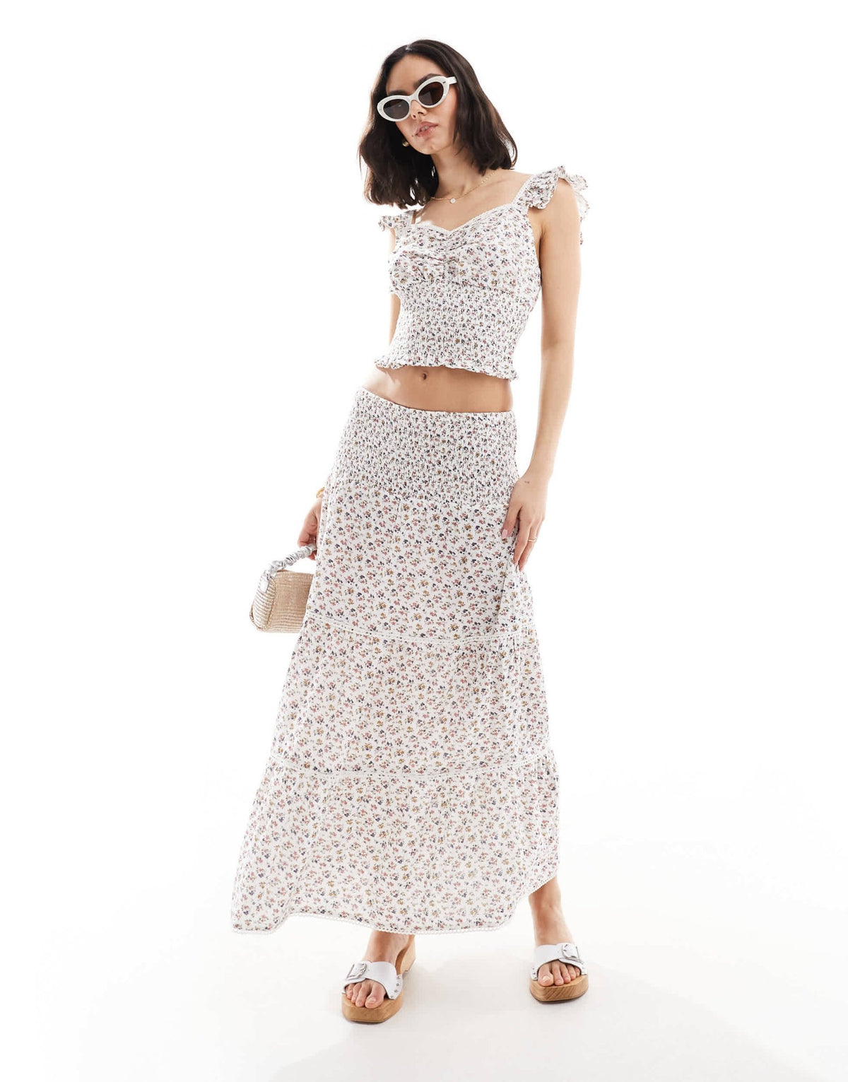 Wednesday's Girl chintzy floral shirred cami top in white - ASOS Sample Sale