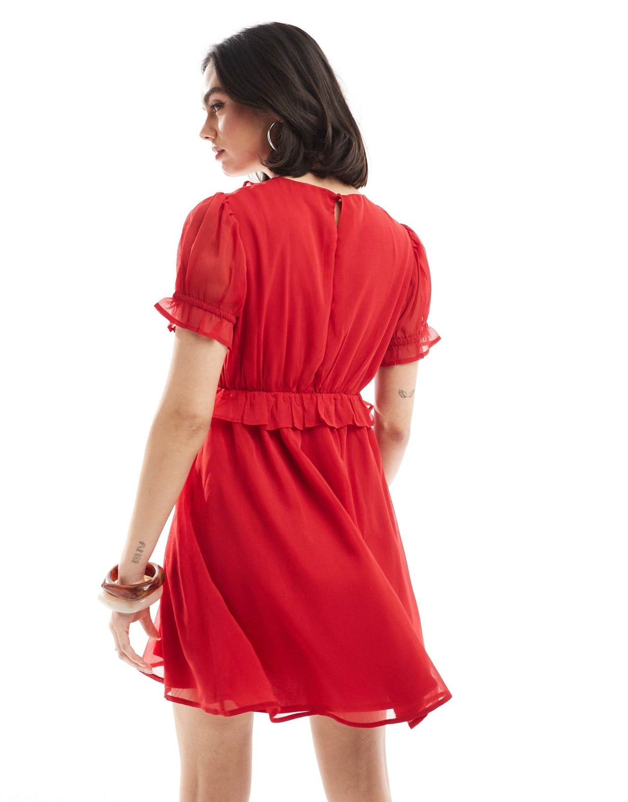 Wednesday's Girl floaty ruffle short sleeve mini dress in red - ASOS Sample Sale