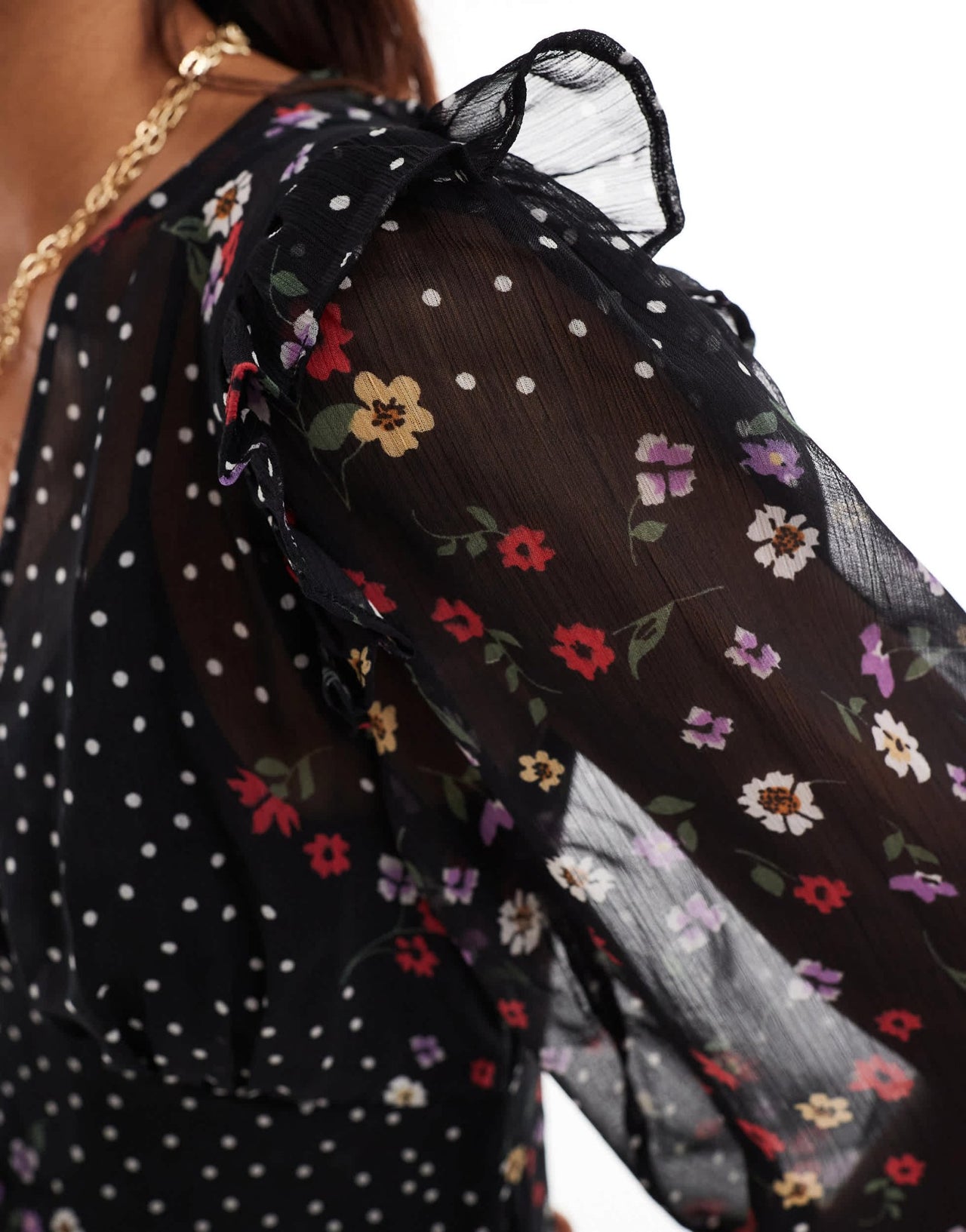 Wednesday's Girl floral and polka dot ruffle midaxi dress in black - ASOS Sample Sale