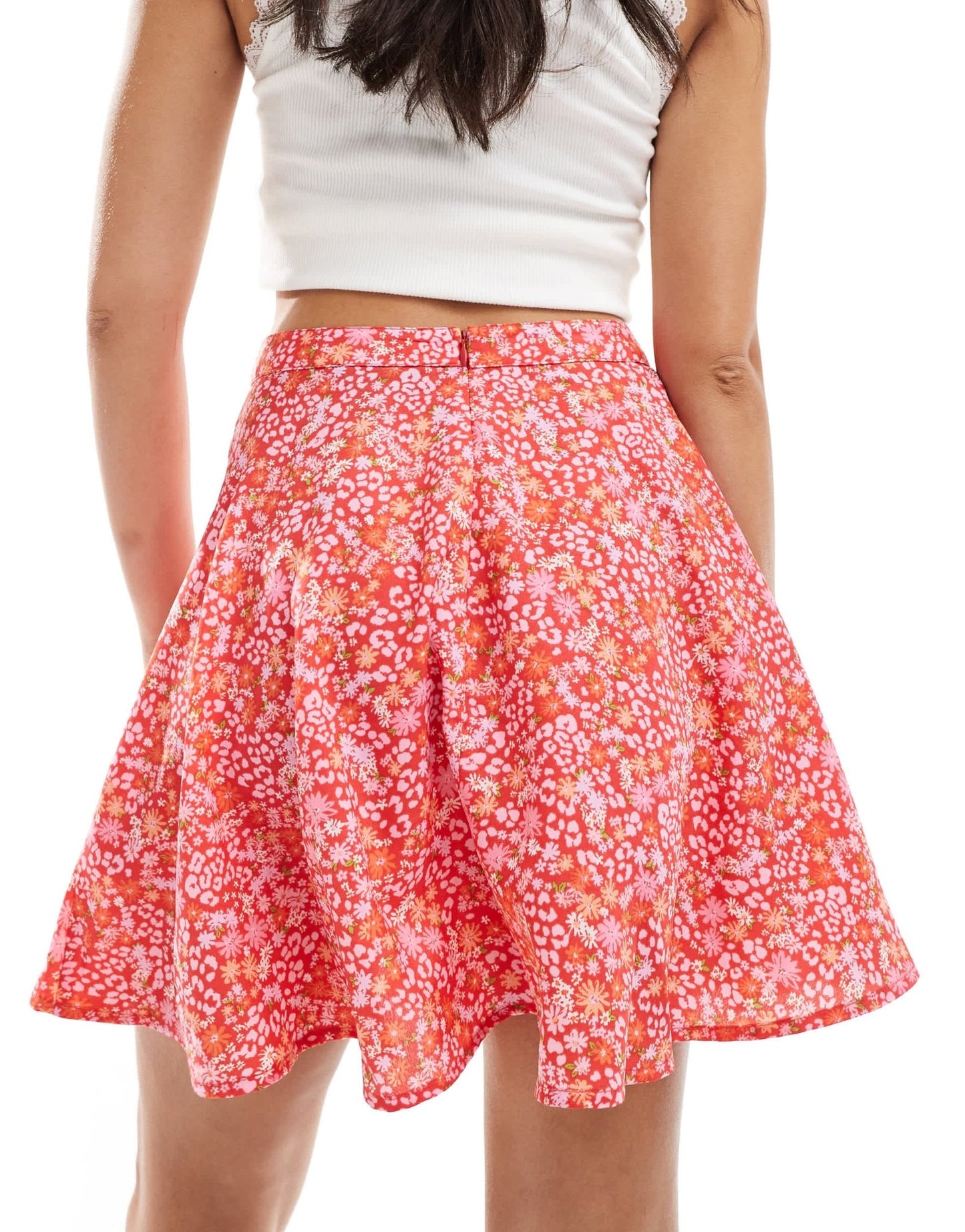 Wednesday's Girl floral leopard print flippy mini skirt in red - ASOS Sample Sale