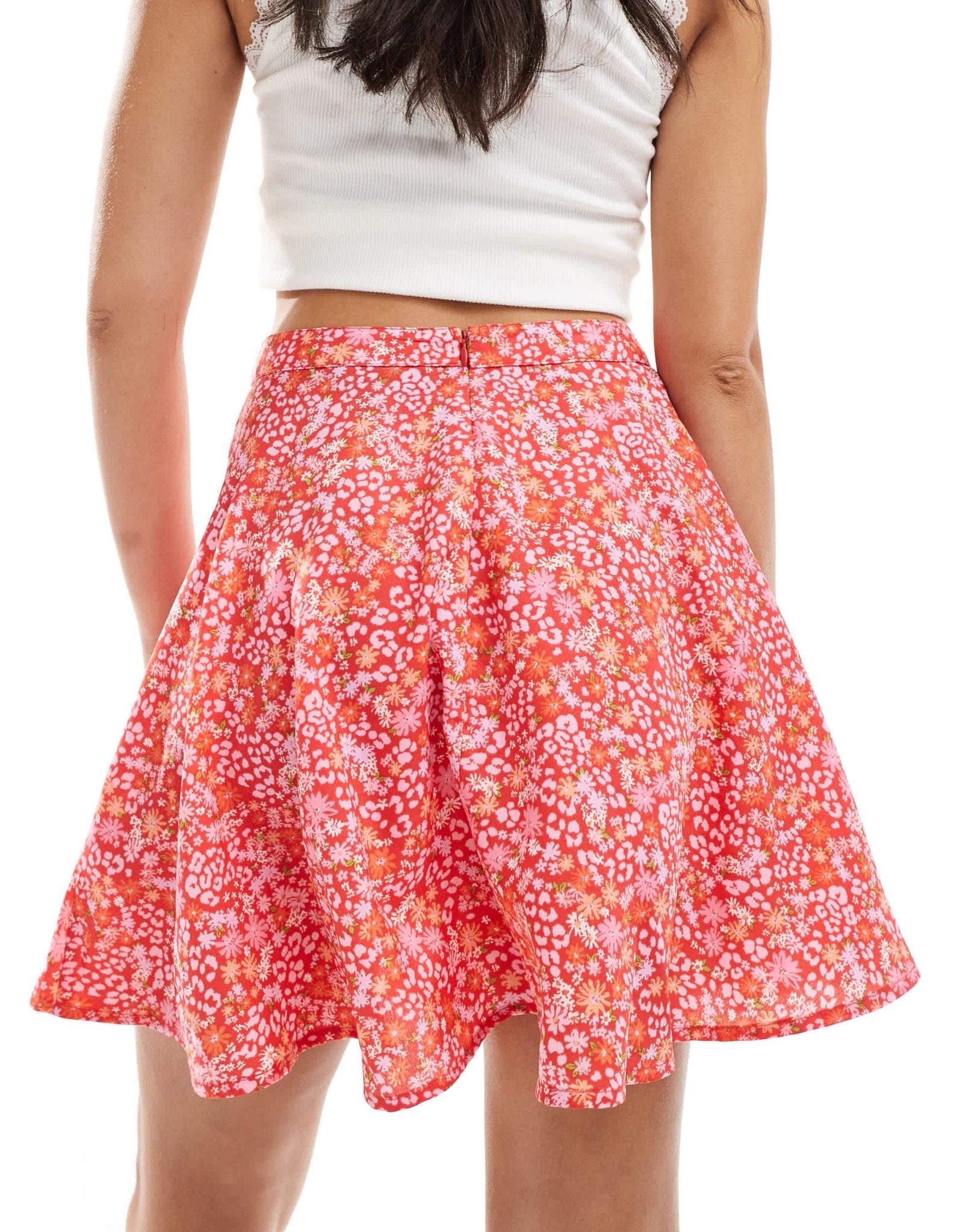 Wednesday's Girl floral leopard print flippy mini skirt in red - ASOS Sample Sale