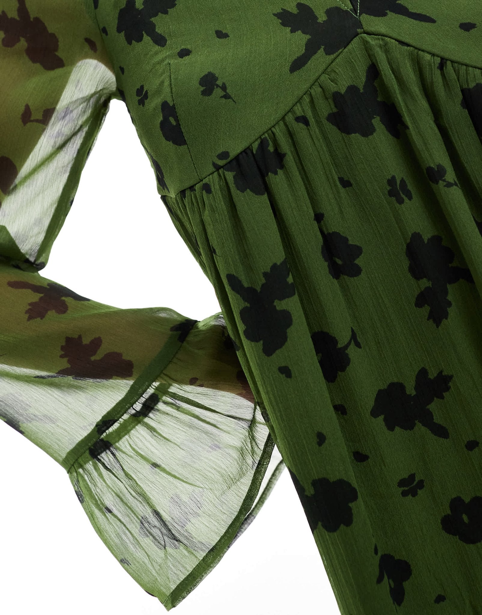 Wednesday's Girl floral print crinkle v - neck mini dress in forest green - ASOS Sample Sale
