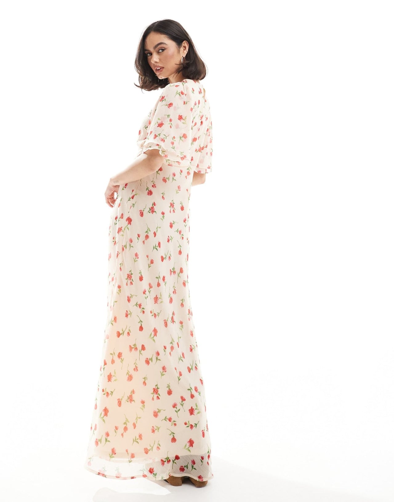 Wednesday's Girl floral print high neck ruffle sleeve maxi dress in cream - ASOS Sample Sale
