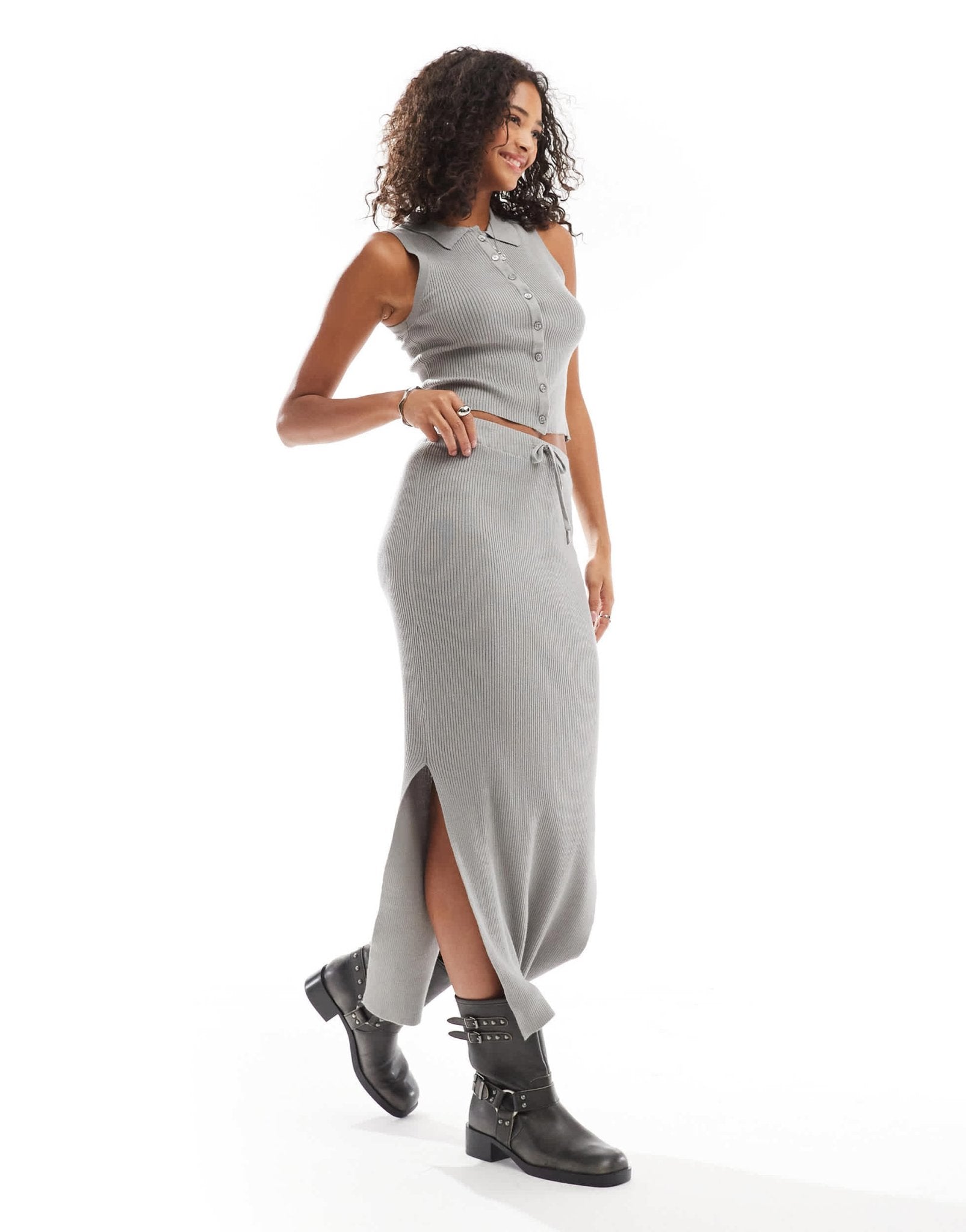 Wednesday's Girl loose fine knit midaxi skirt co - ord in light grey - ASOS Sample Sale