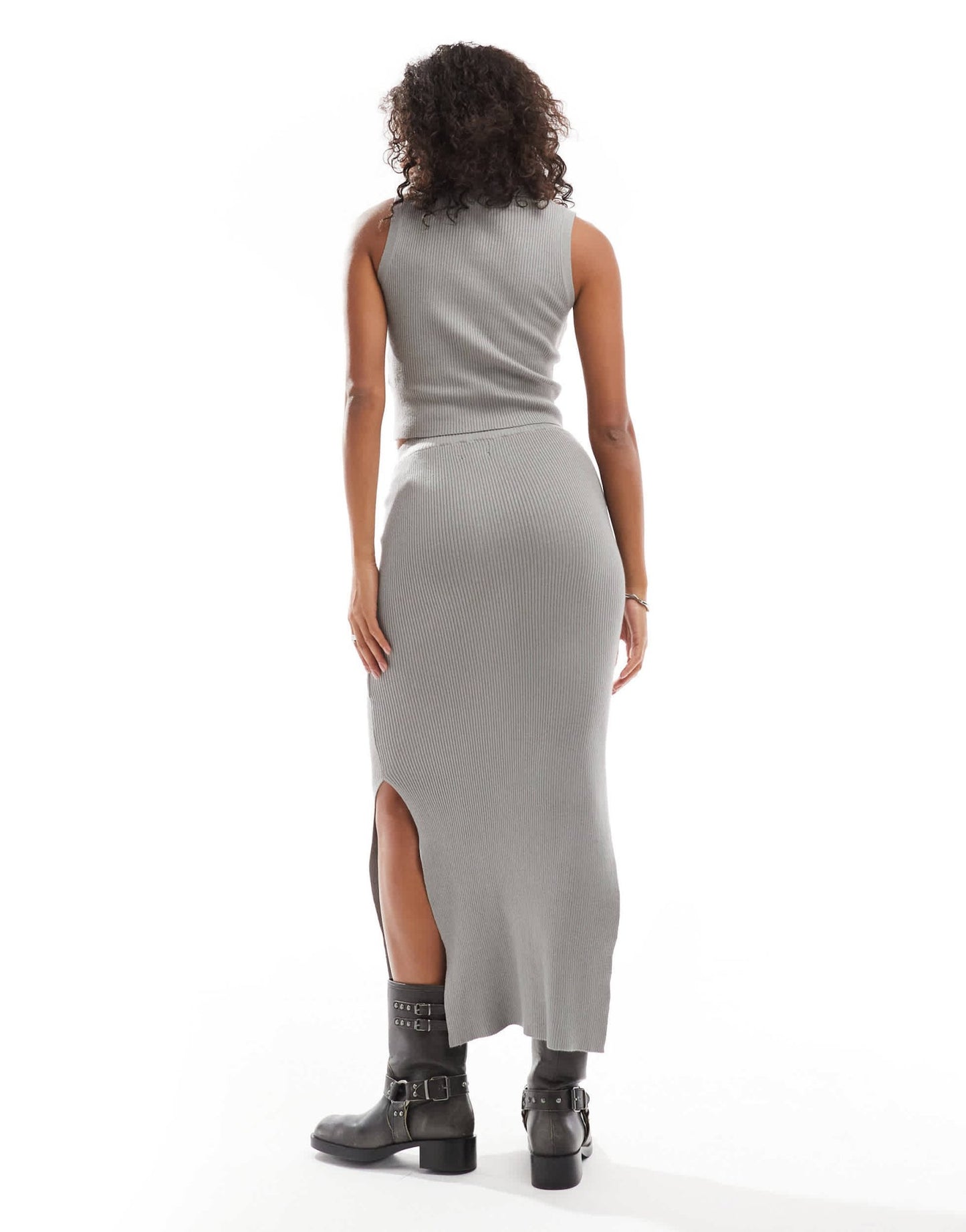 Wednesday's Girl loose fine knit midaxi skirt co - ord in light grey - ASOS Sample Sale