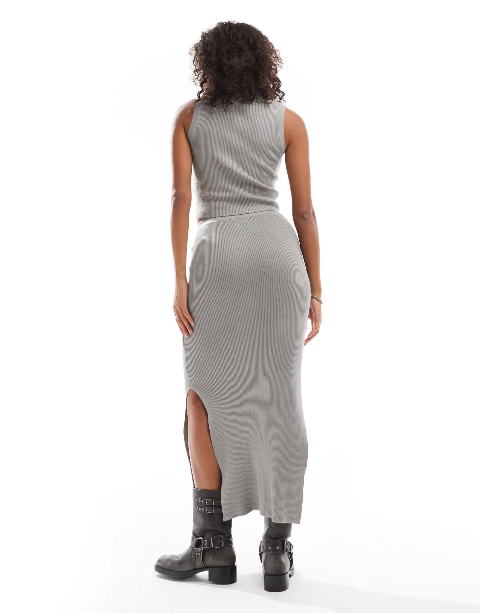 Wednesday's Girl loose fine knit midaxi skirt co - ord in light grey - ASOS Sample Sale