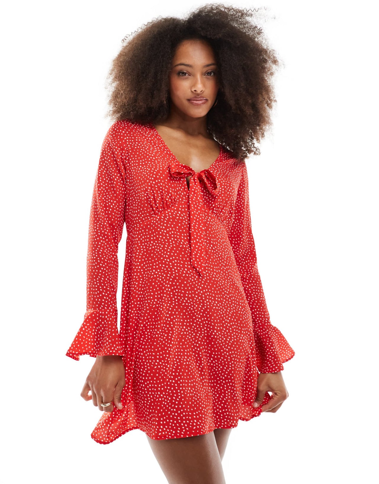 Wednesday's Girl micro dot flared sleeve mini dress in red - ASOS Sample Sale