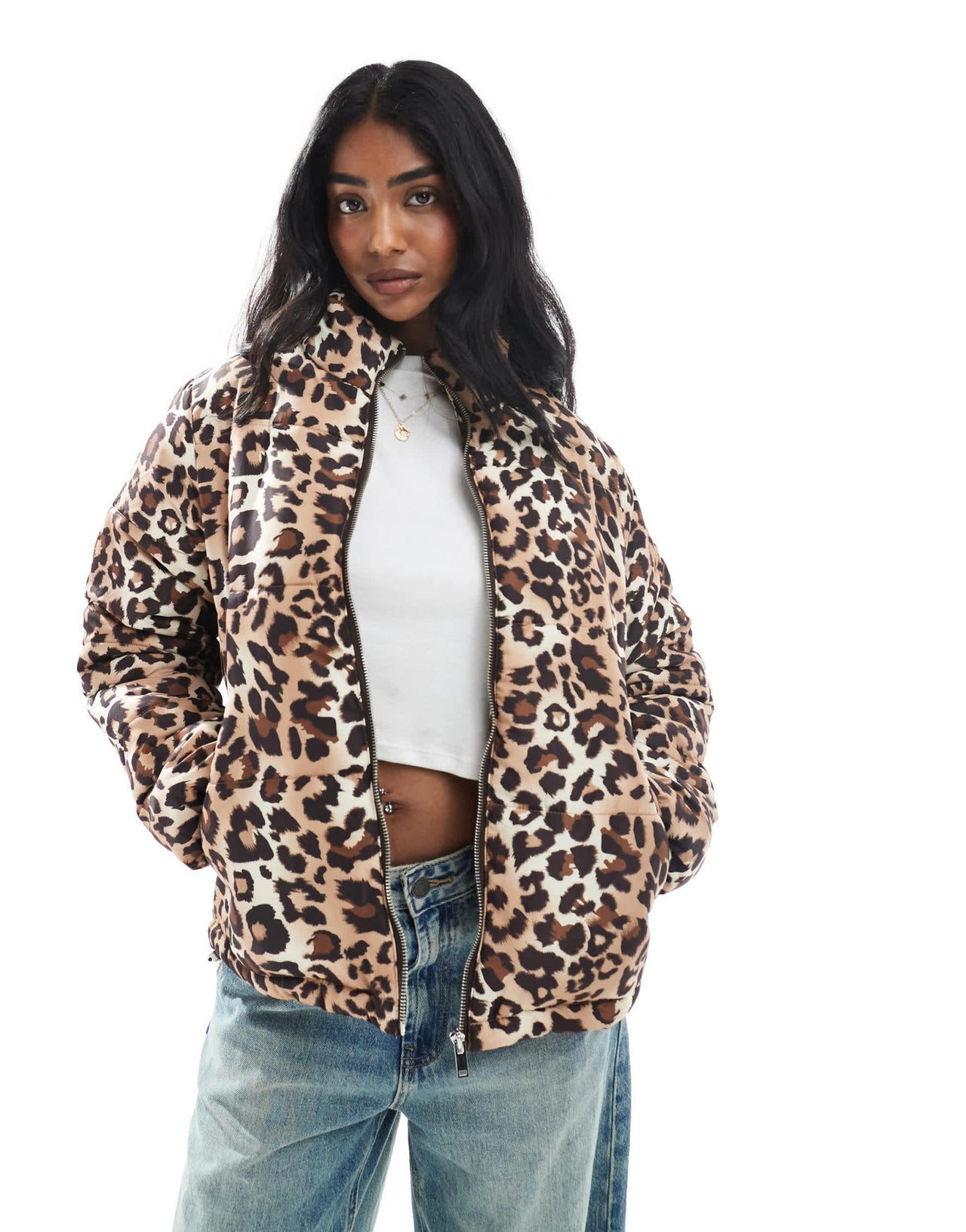 Wednesday's Girl quilted leopard print bomber jacket in brown - ASOS Sample Sale