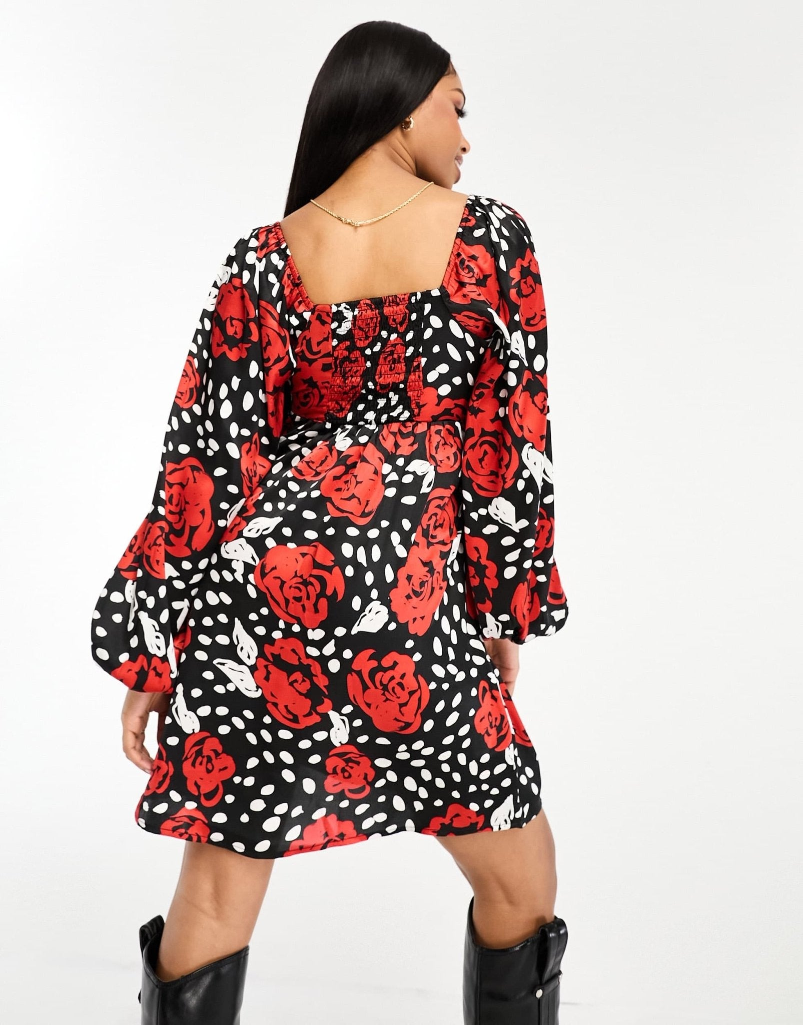 Wednesday's Girl rose bloom floral puff sleeve mini dress in black - ASOS Sample Sale