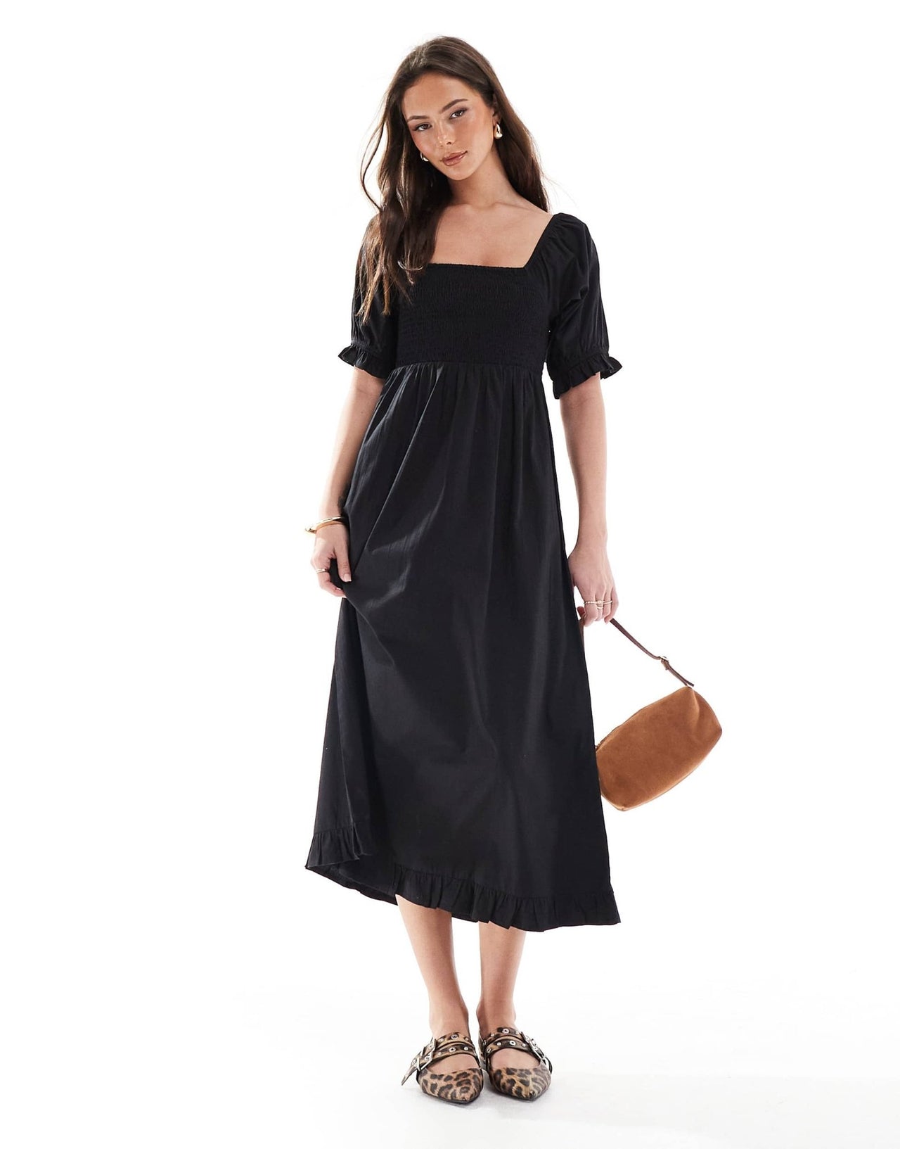 Wednesday's Girl shirred detail midaxi smock dress in black - ASOS Sample Sale